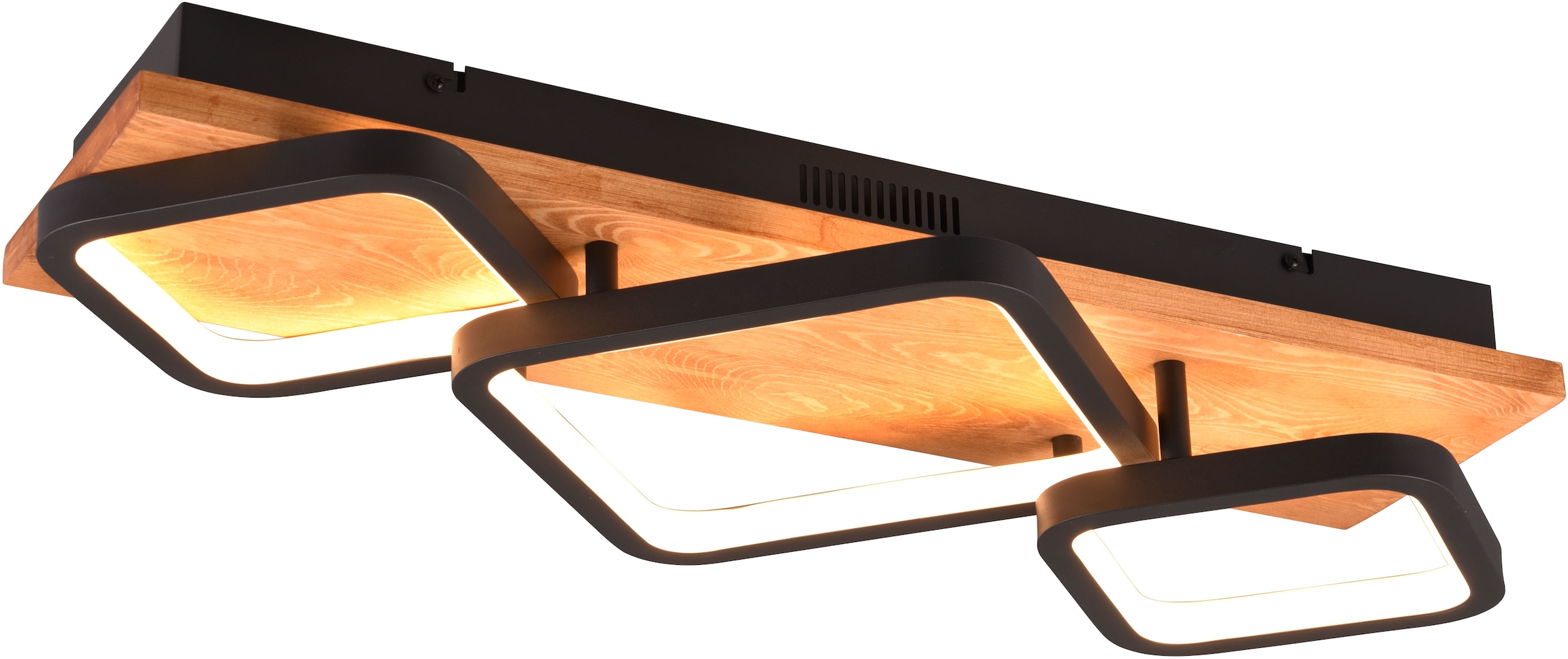 TRIO Leuchten LED Deckenleuchte »RAMA, LED Wandlampe oder Deckenlampe mit 4 Stufen Switch Dimmer«, 1 flammig, Leuchtmittel LED-Board | LED fest integriert, LED warmweiß & 3800 Lumen indirektes Licht Holz Deckenlampe Wohnzimmer