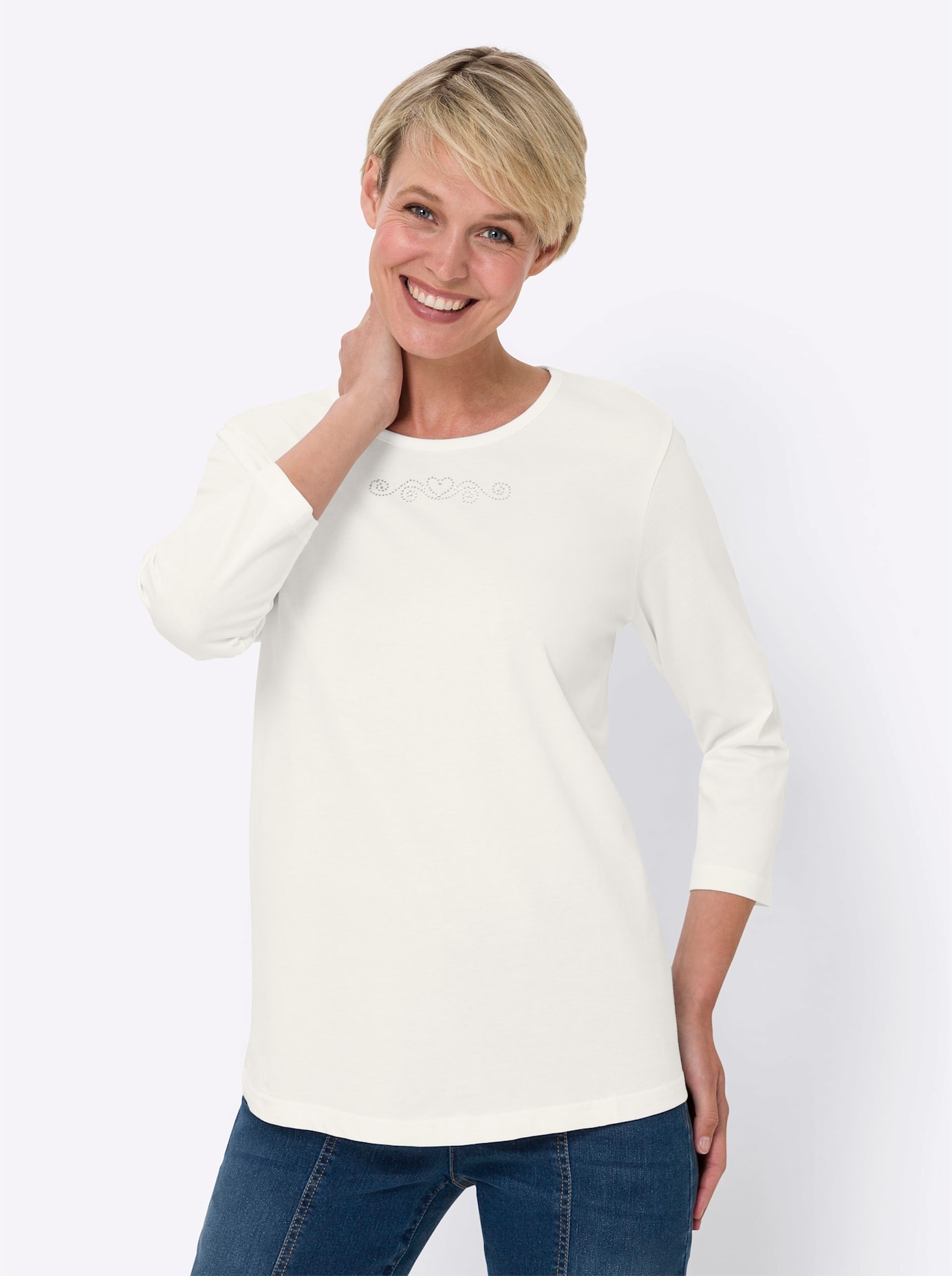 3/4-Arm-Shirt CLASSIC BASICS "3/4-Arm-Shirt", Damen, Gr. 50, beige (ecru), 100% Baumwolle, unifarben, Rundhals, Shirts 3/4-Arm-Shirt