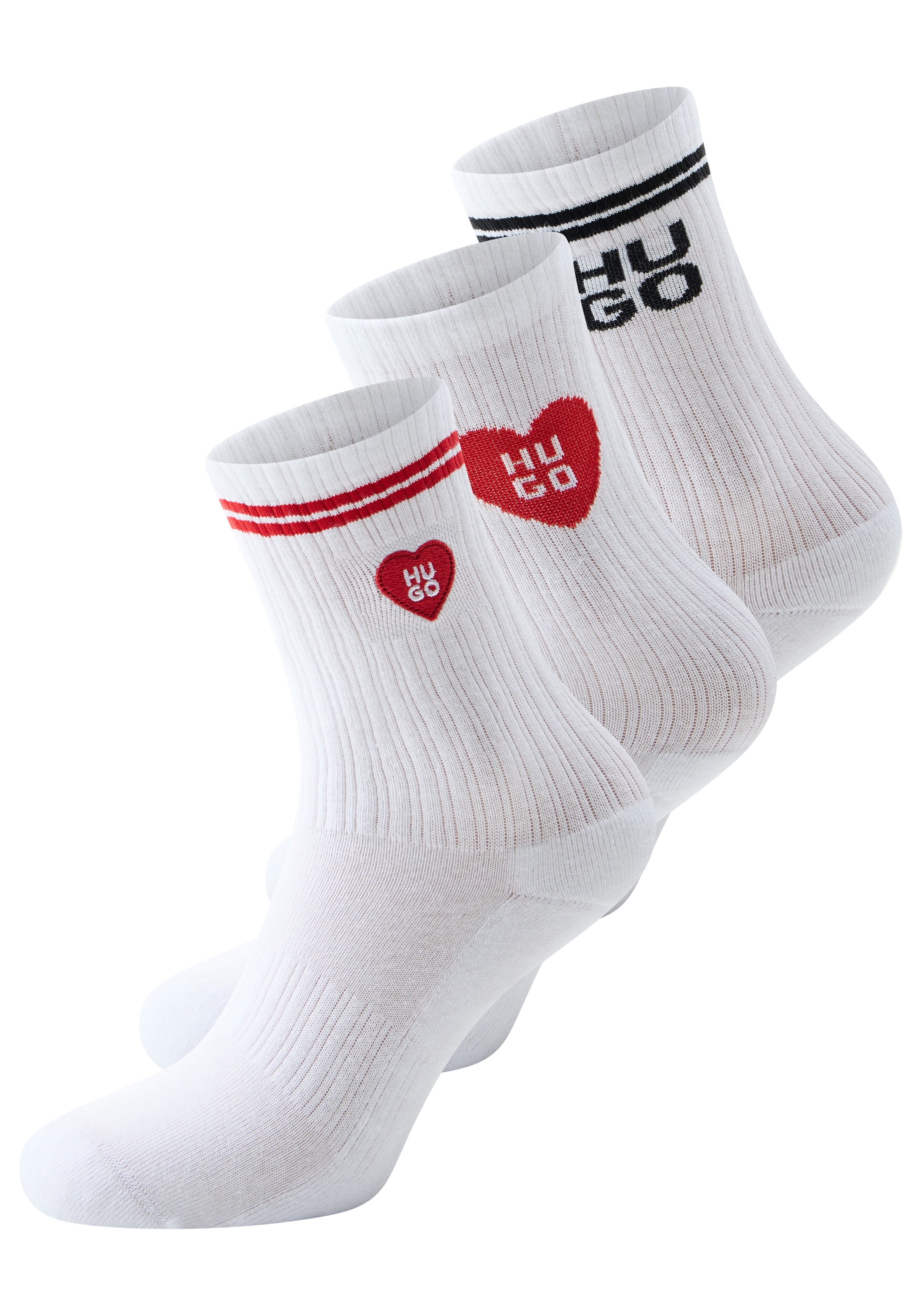 HUGO Underwear Socken Packung, 3 Paar tlg. verstärkte Fersen- und Zehenpartie, gerippte Details