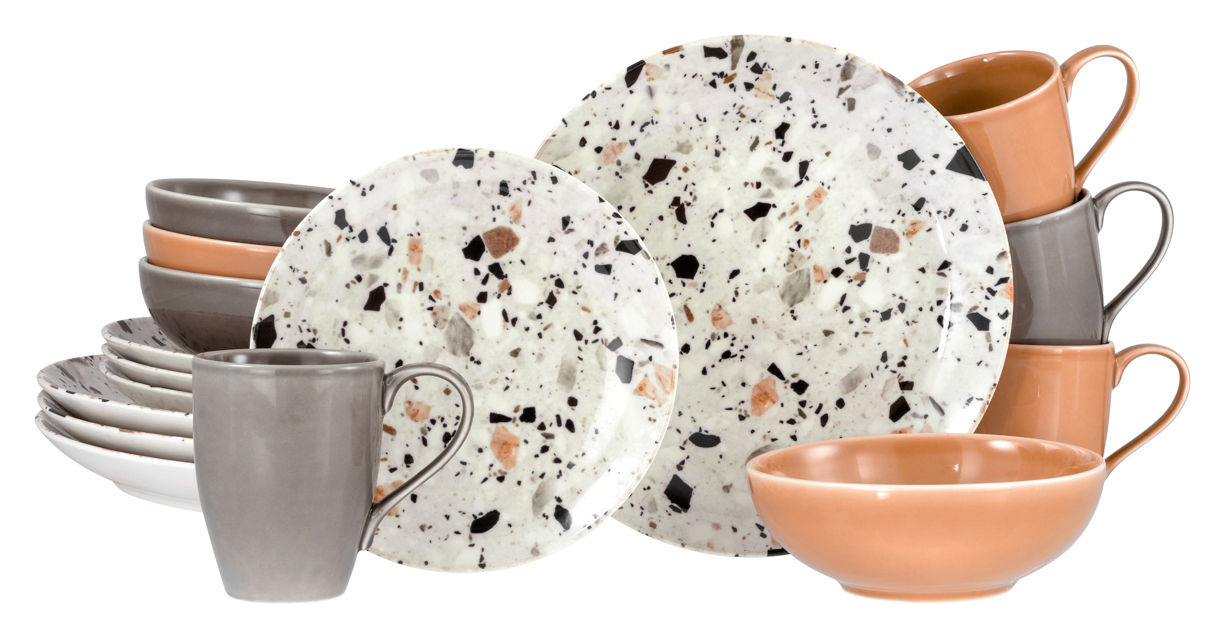 CreaTable Kombiservice "Terrazzo Mix, Service 16-tlg." Unregelmäßige Steine, Steinoptik