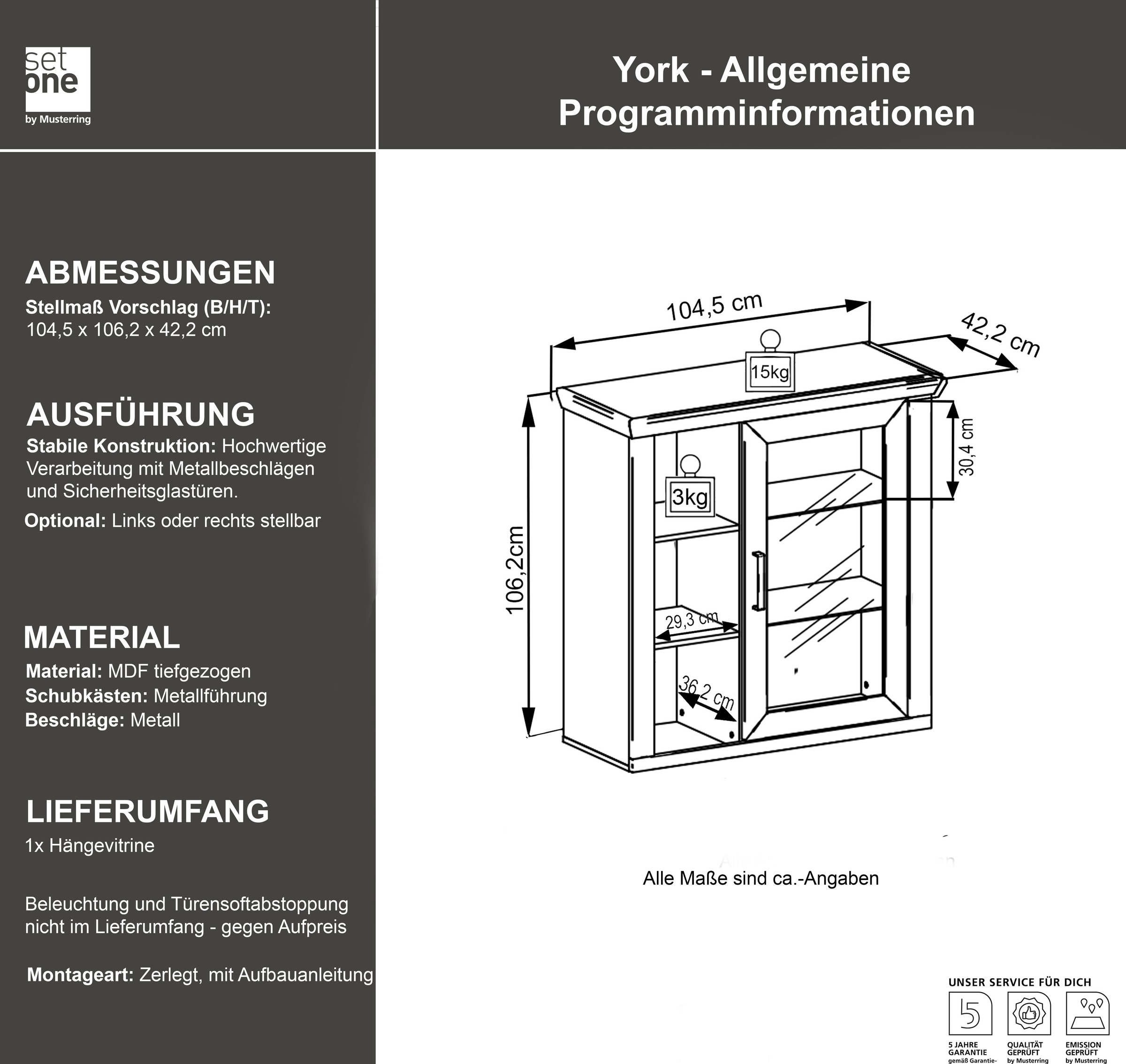set one by Musterring Hängeschrank »York« Typ 21, mit Glastür, offene Fächer, Beleuchtung optional, B 105 cm