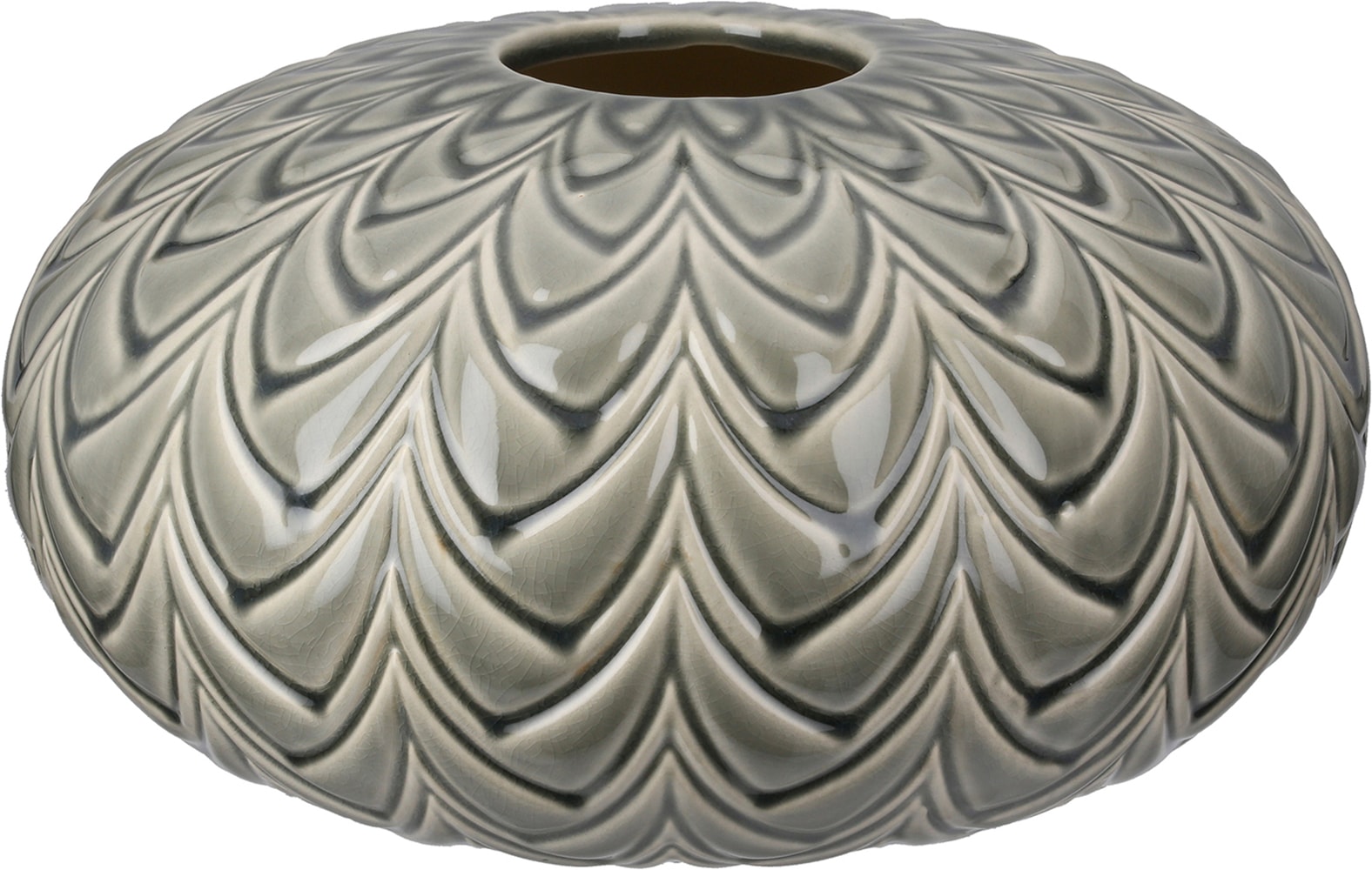 GILDE "Vase bauchig Lamello grün H. 15 cm" Vase, Lamello, Strukturvase, dekorativ, hochwertig, Bodendeko