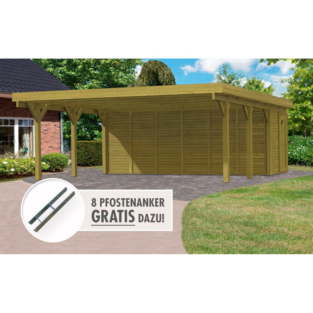 Karibu Doppelcarport »Classic 2«, Holz, 540 cm, braun, mit Geräteraum