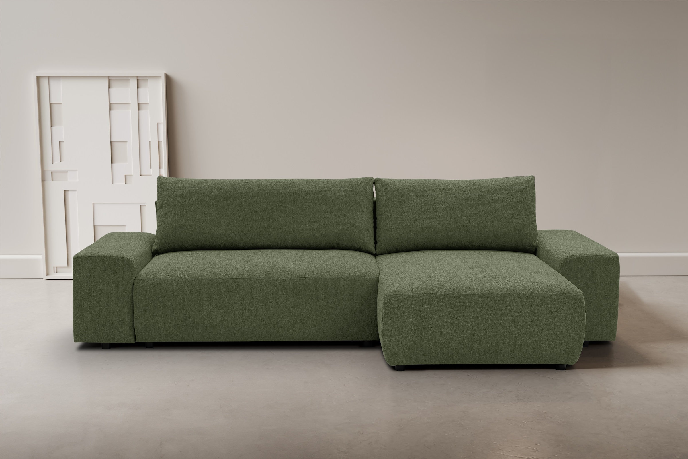 WERK2 Ecksofa "Amsterdam 300 x 150 cm modern und bequem" Struktur fein, L-Form, XXL, Schlaffunktion, Bettkasten