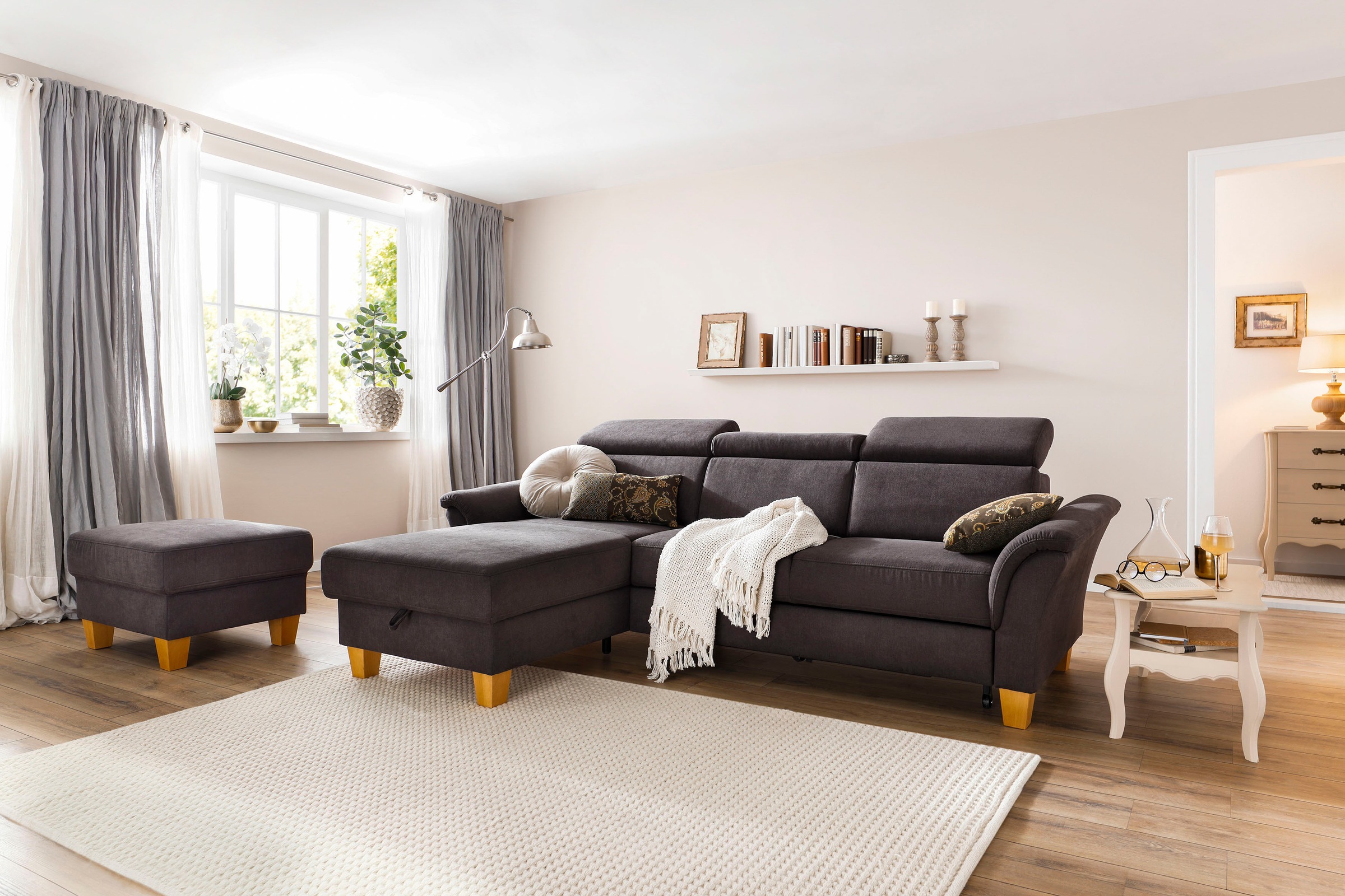 Home affaire Ecksofa »Conville L-Form« Federkern, wahlweise mit Bettfunktion und Bettkasten bzw. Stauraum