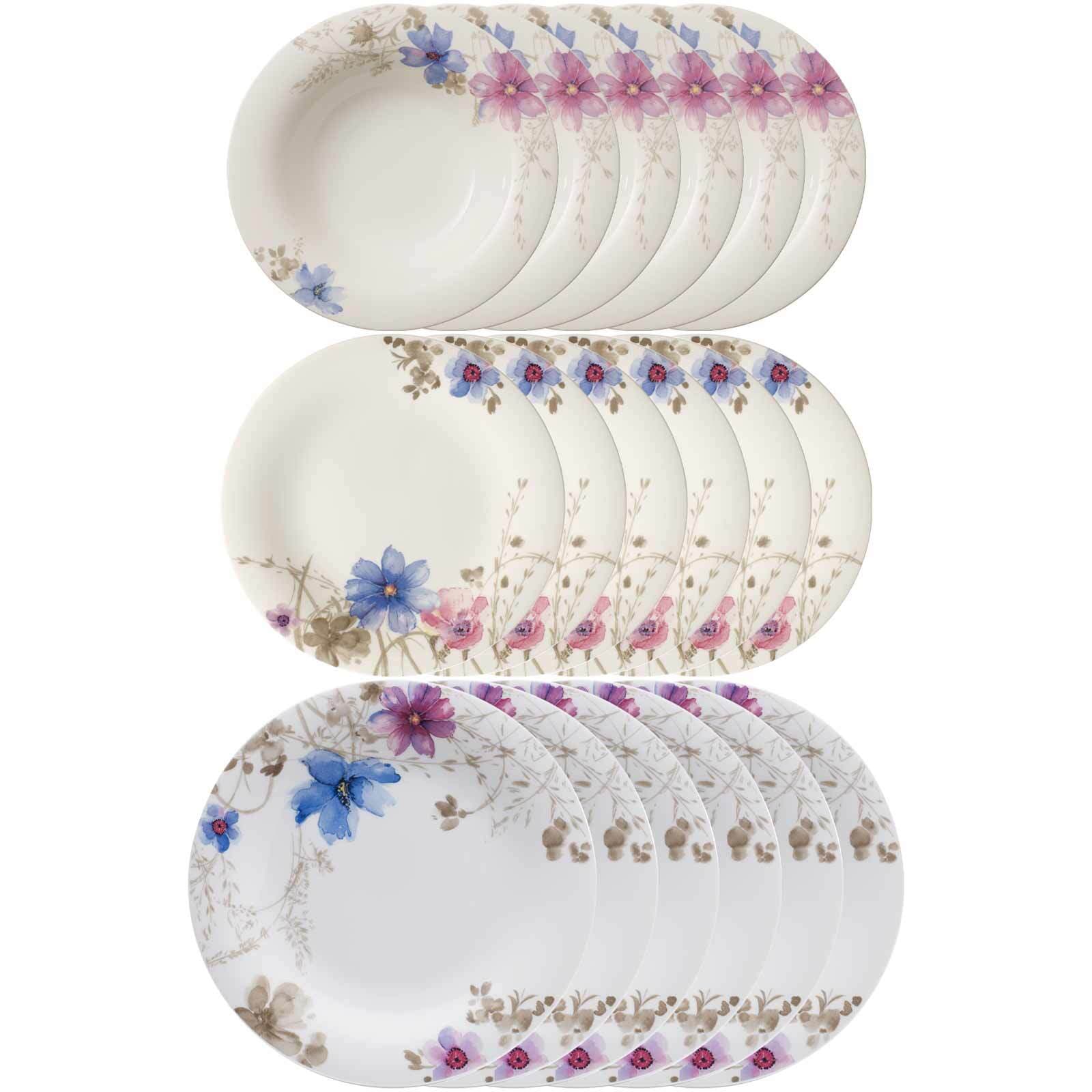 Villeroy & Boch Geschirr-Set "Teller Set Mariefleur Gris Basic 18 tlg. 12er Set bunt"