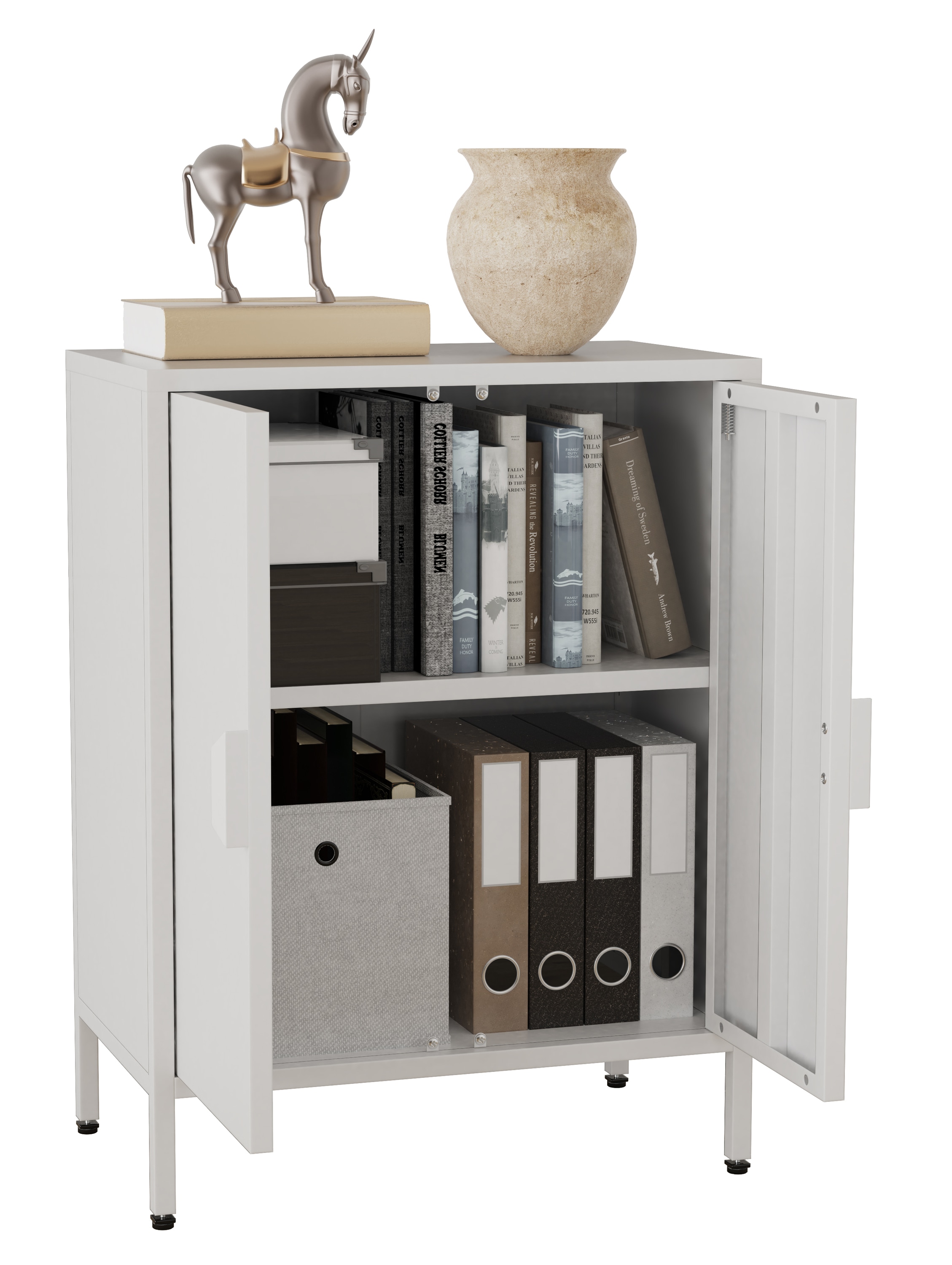 Kommode VCM, B:60cm T:35cm, weiß, Schlafzimmer, Sideboards, "Stahl Kommode Sideboard Schrank Drehtüren Flokas S"