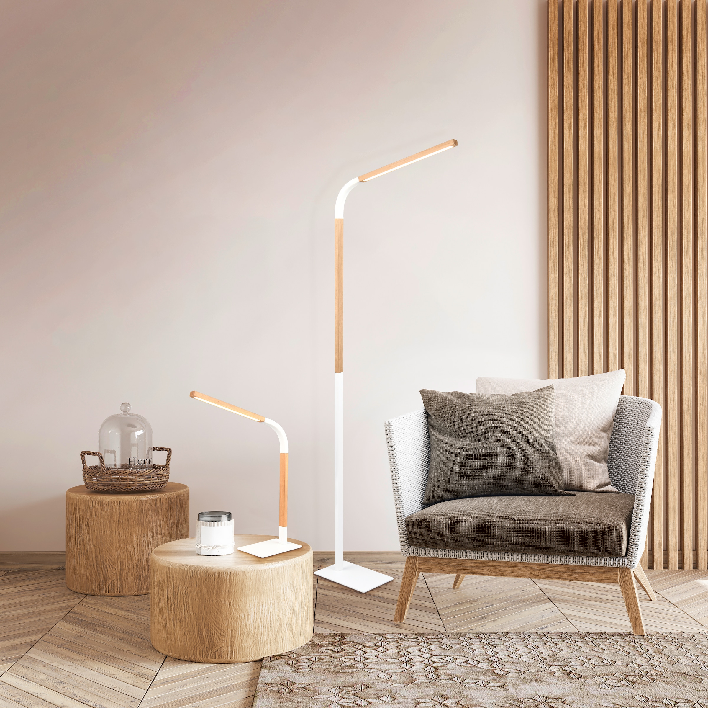TRIO Leuchten LED Stehlampe »NORRIS, Stehleuchte mit Fußdimmer und Flexarm, Leseleuchte H. 140cm« LED-Board 1 Stk. Warmweiß 11W 1400 Lumen warmweiße LED, dimmbar per Fußschalter (3 Stufen)