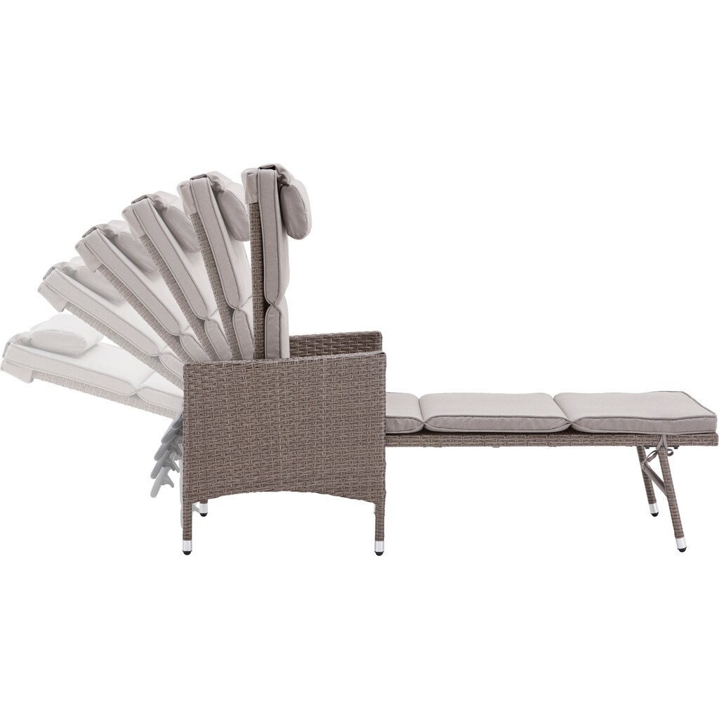 KONIFERA Gartenliege »Mailand«, (Set, 5 St., 2x Liege, 1x Tisch 42x42x48, Stahl /Polyrattan), inkl. Auflagen