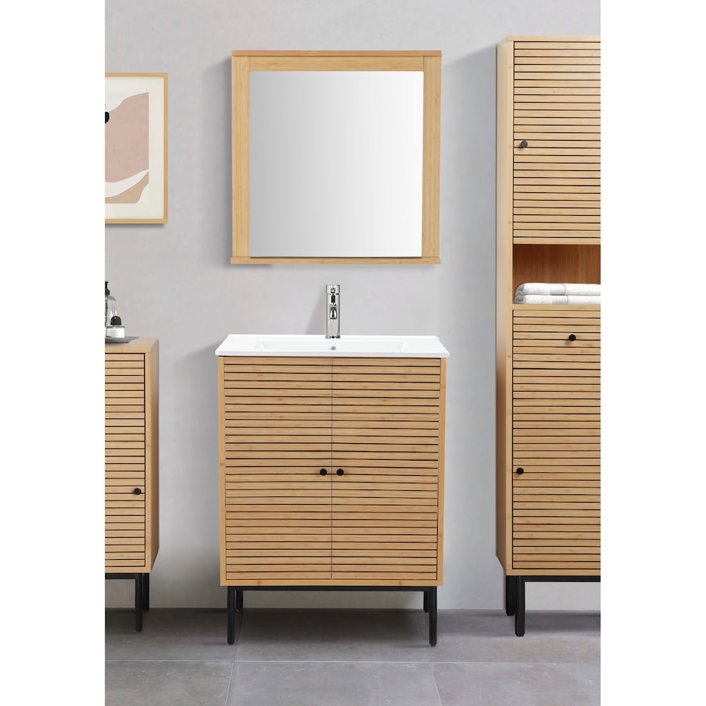 andas Waschtisch »Bali Badschrank mit Waschbecken«, Waschplatz aus Bambus mit 2 Türen, Breite 60cm Natur