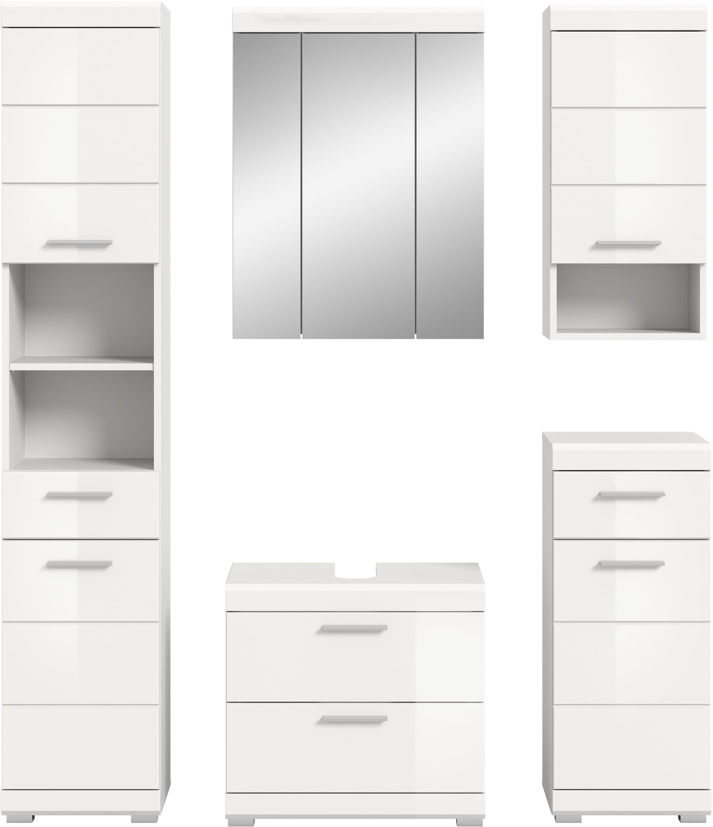 INOSIGN Badmöbel-Set »Siena, 5 teilig, bestehend aus:«, (Set), Hochschrank, WBU, Spiegelschrank, Unterschrank, Hängeschrank