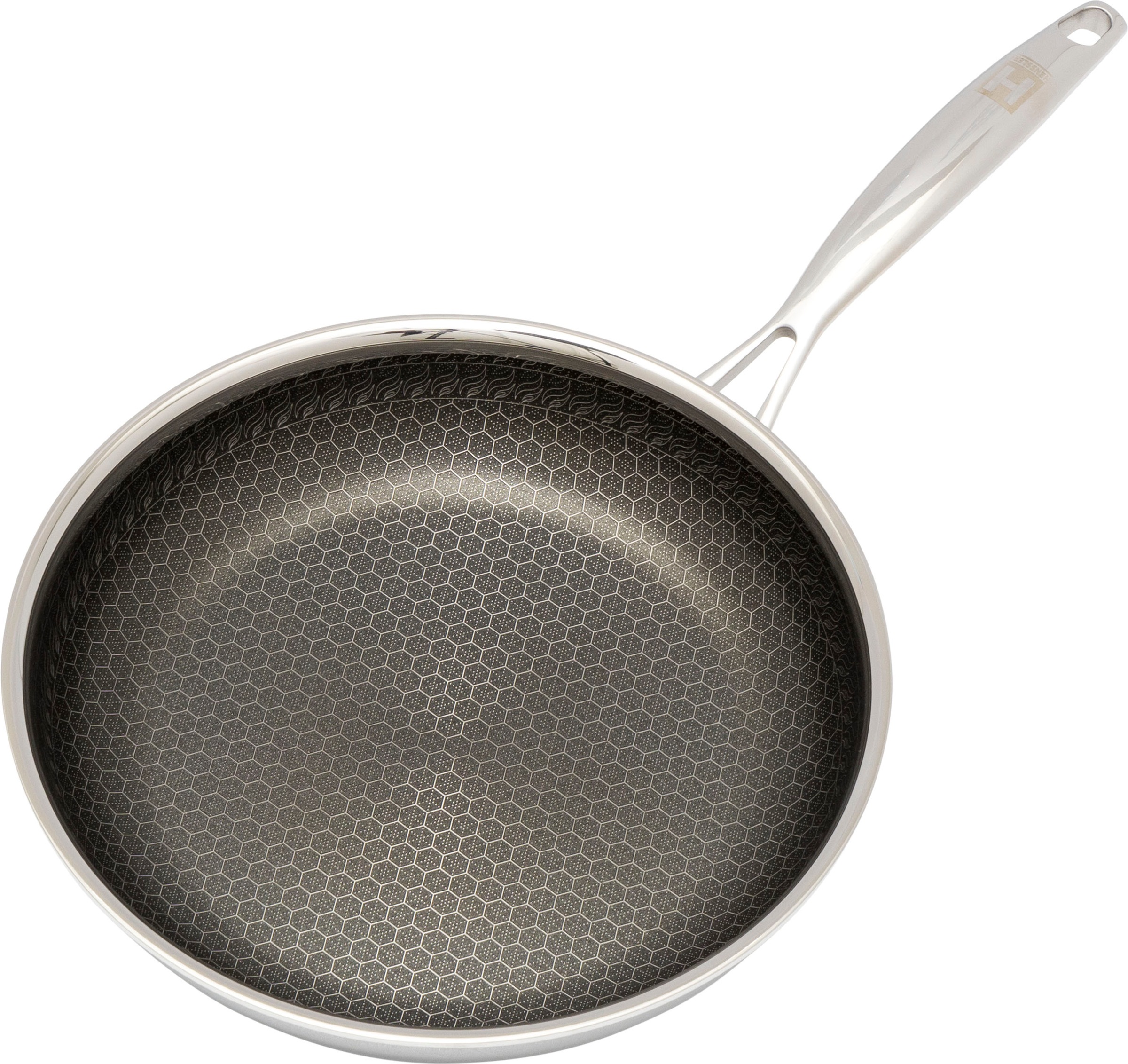 HENSSLERS Pfannen-Set Edelstahl Set, 1x Bratpfanne Ø 20 cm, 1x Bratpfanne Ø 24 cm, 1x Bratpfanne Ø 28 cm, 3 Stk. tlg. 3-Schicht Material, Wabenstruktur und Antihaftbeschichtung, Induktion