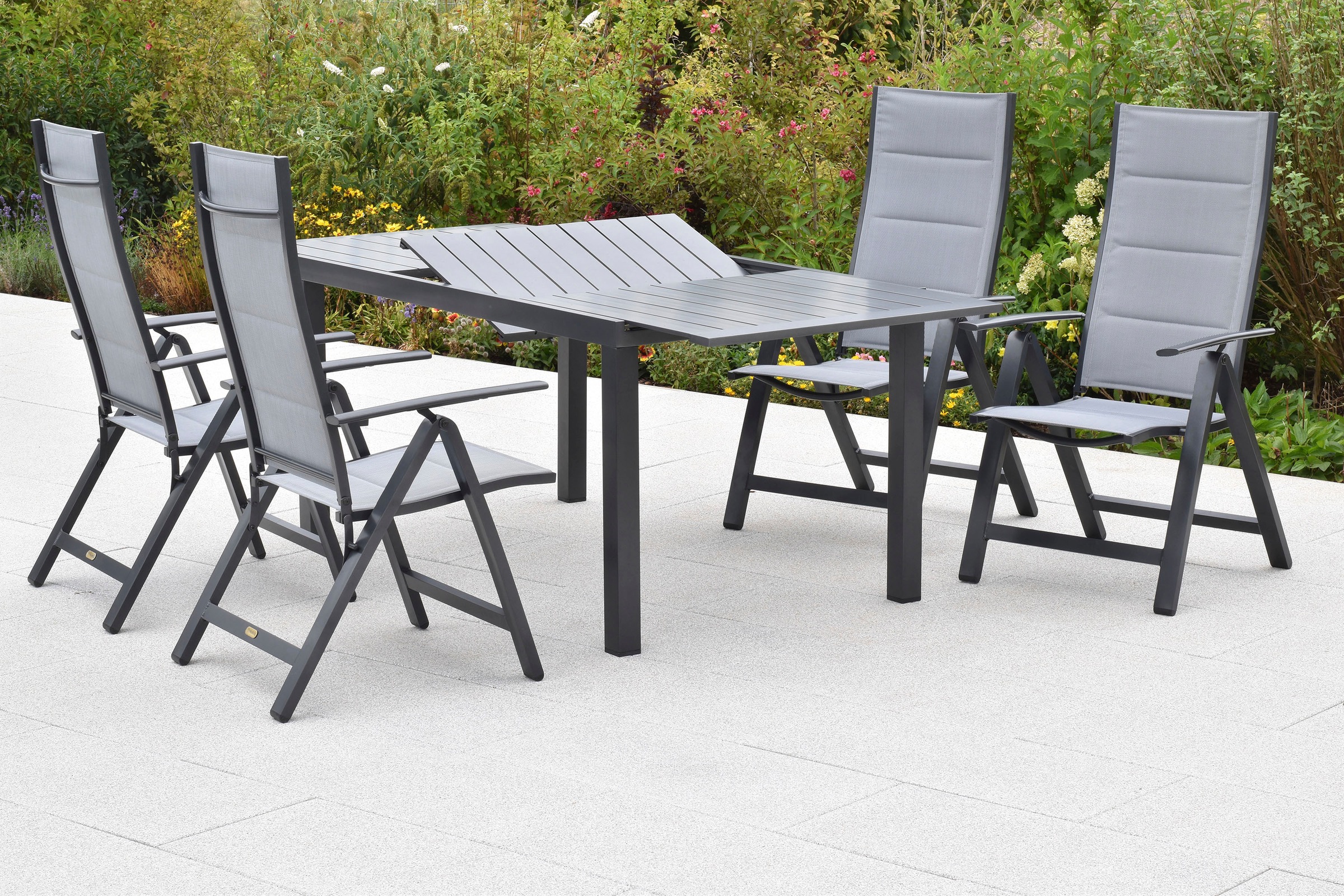 MERXX Garten-Essgruppe »»Florenz«« Set, 5 Stk. tlg. Tischplatte aus Aluminum
