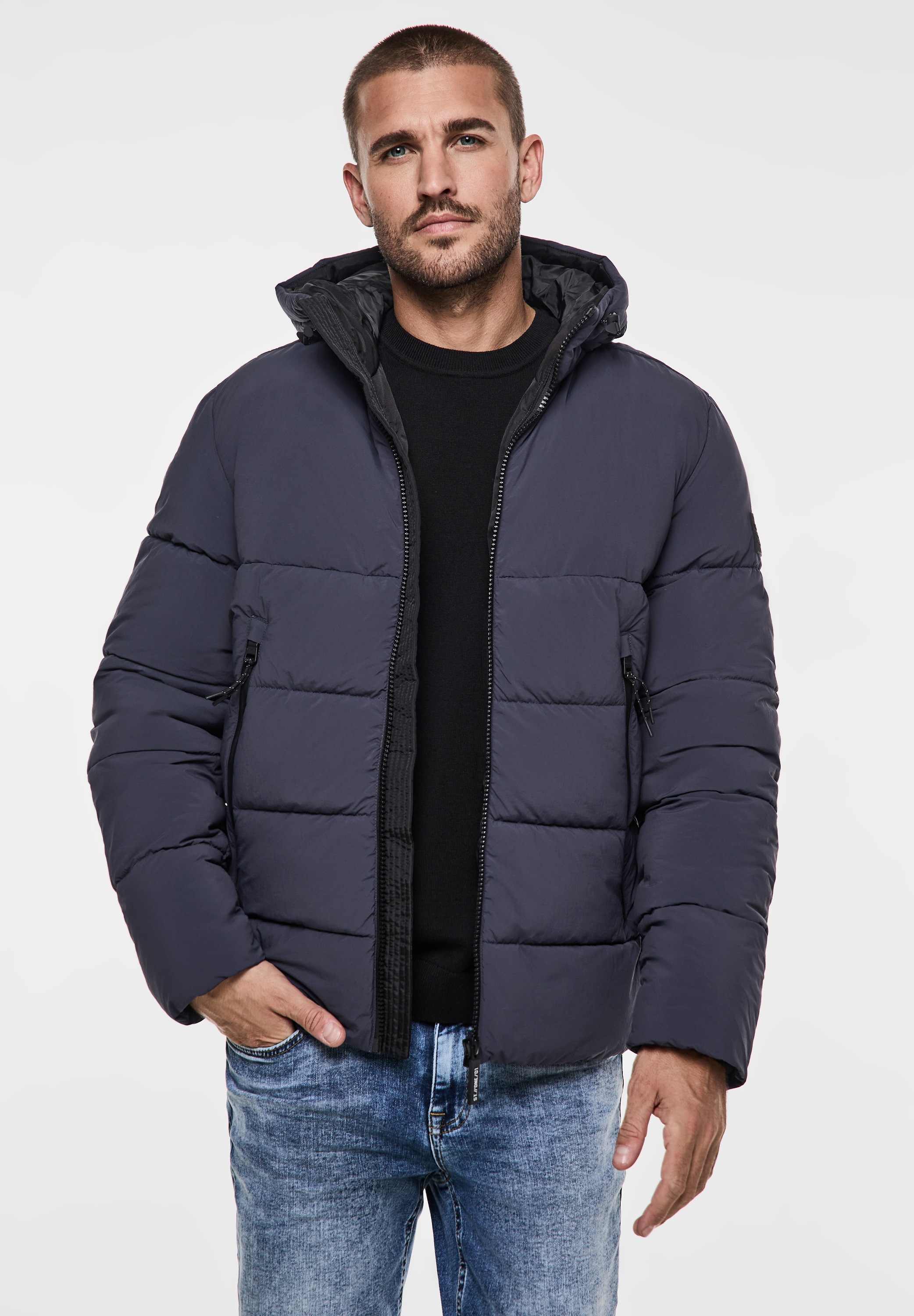 STREET ONE MEN Steppjacke, mit Kapuze, in Unifarbe