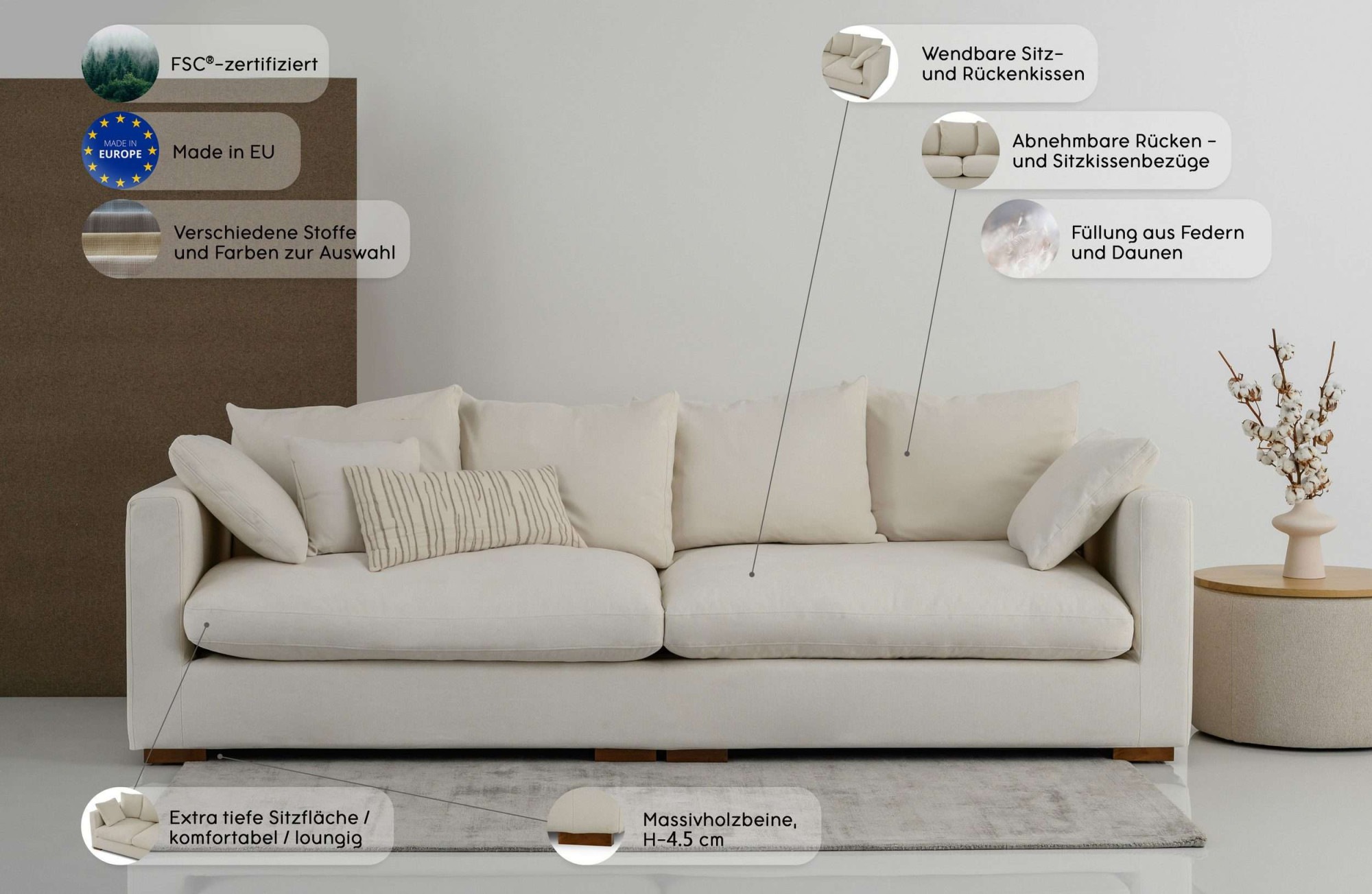 Home affaire Big-Sofa »Coray«, extra weich und kuschelig, Füllung mit Federn und Daunen