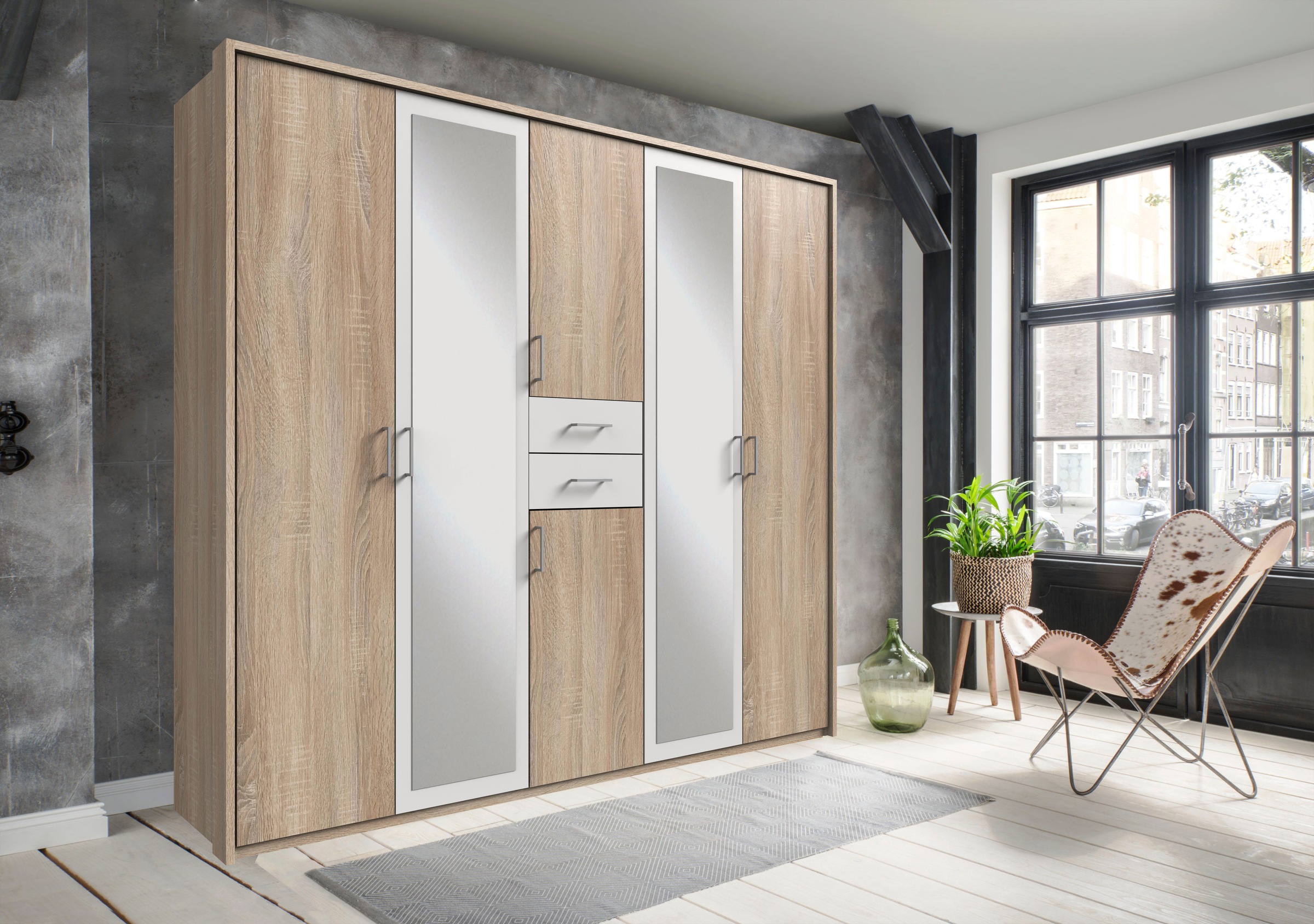 Wimex Kleiderschrank »Diver Drehtürenschrank mit Spiegel, 180, 225 o. 270cm breit«, Bestseller Schlafzimmerschrank wahlweise 3 Innenausstattungen