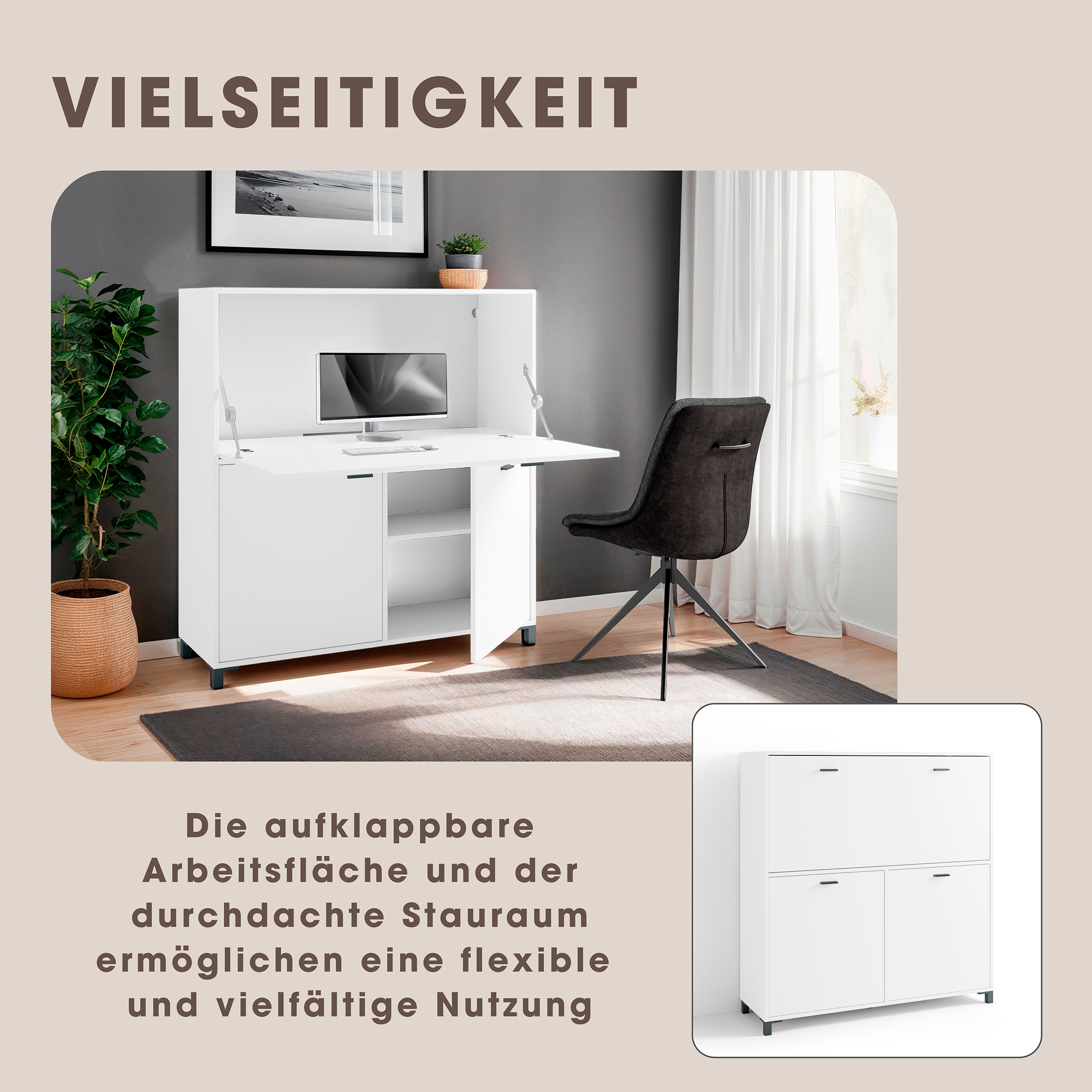 Thumbnail - byLIVING Sekretär "Montana", platzsparende Arbeitslösung mit viel Stauraum, Breite 120 cm