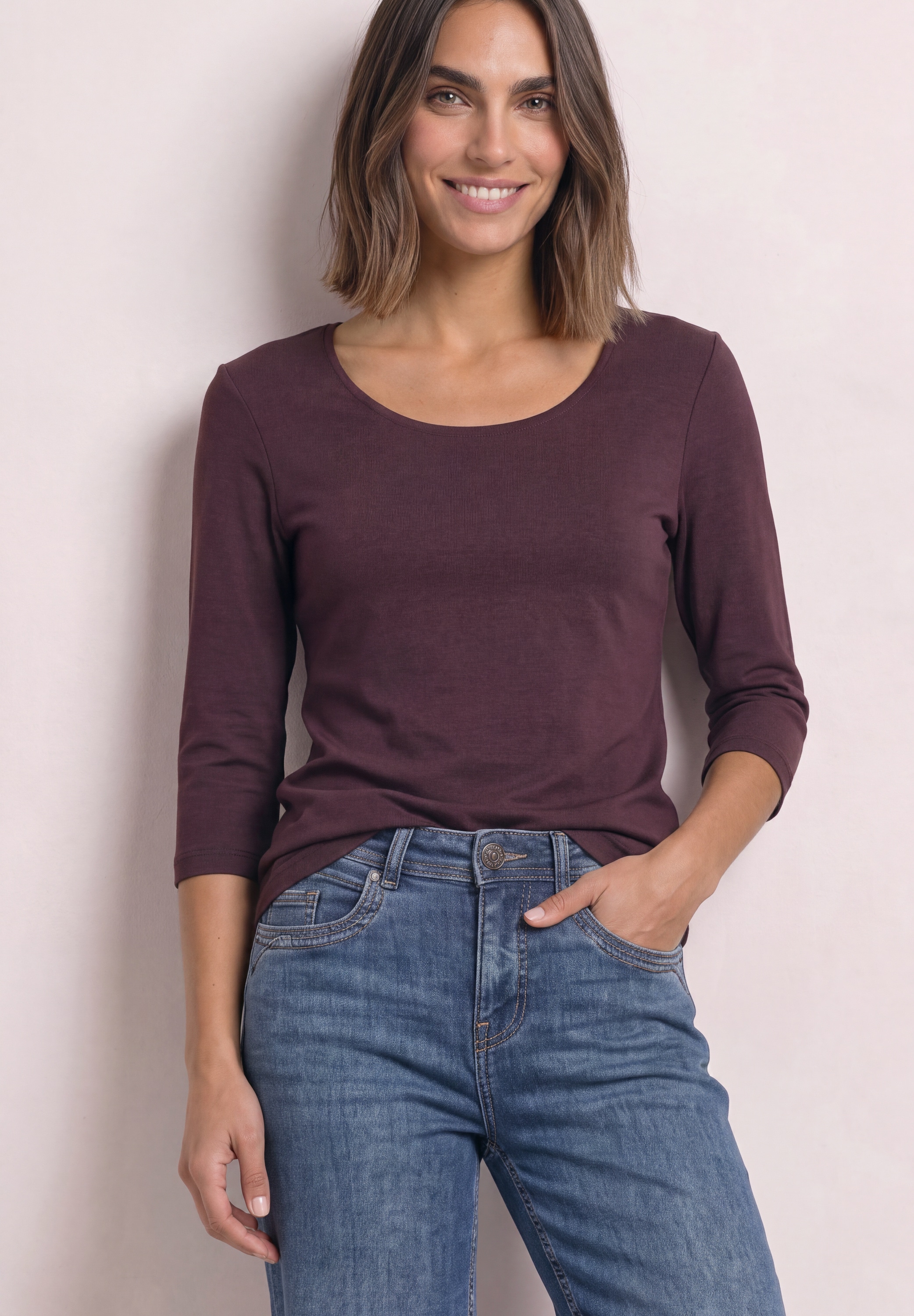 STREET ONE 3/4-Arm-Shirt "Style Pania" in Unifarbe