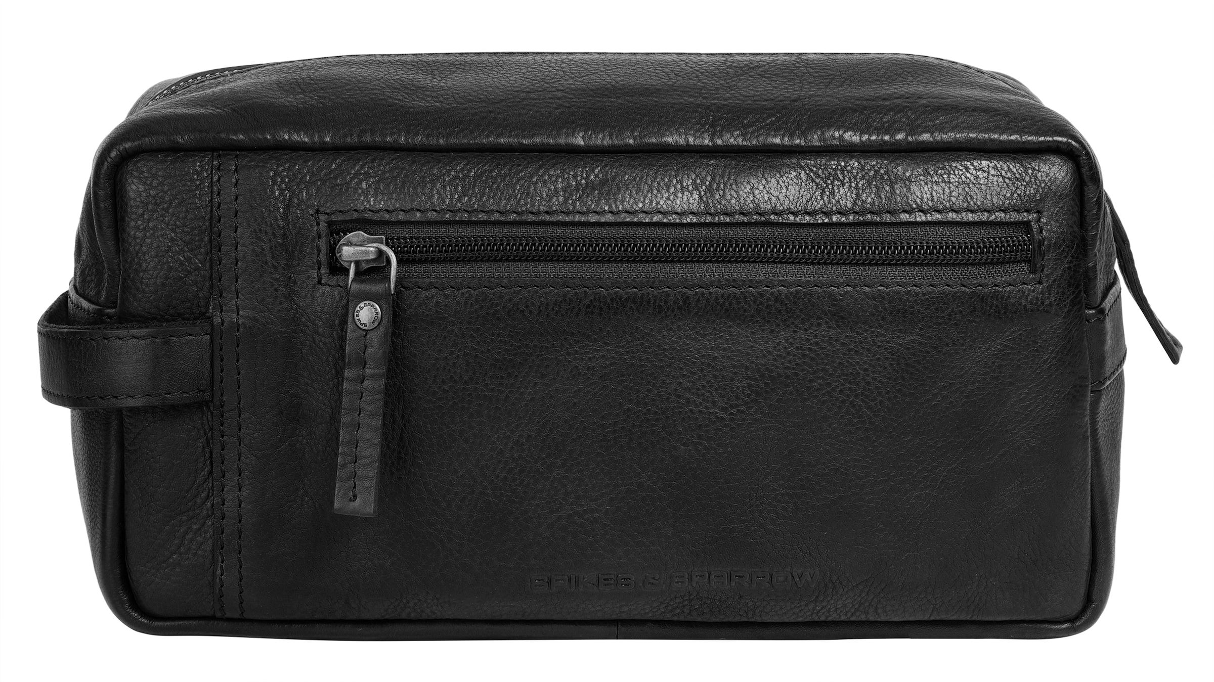 Kulturbeutel "SPIKES & SPARROW Herren, Damen Kulturtasche TOILETRY BAG", SPIKES & SPARROW, schwarz, Leder, leicht glänzend, unifarben, Taschen, echt
