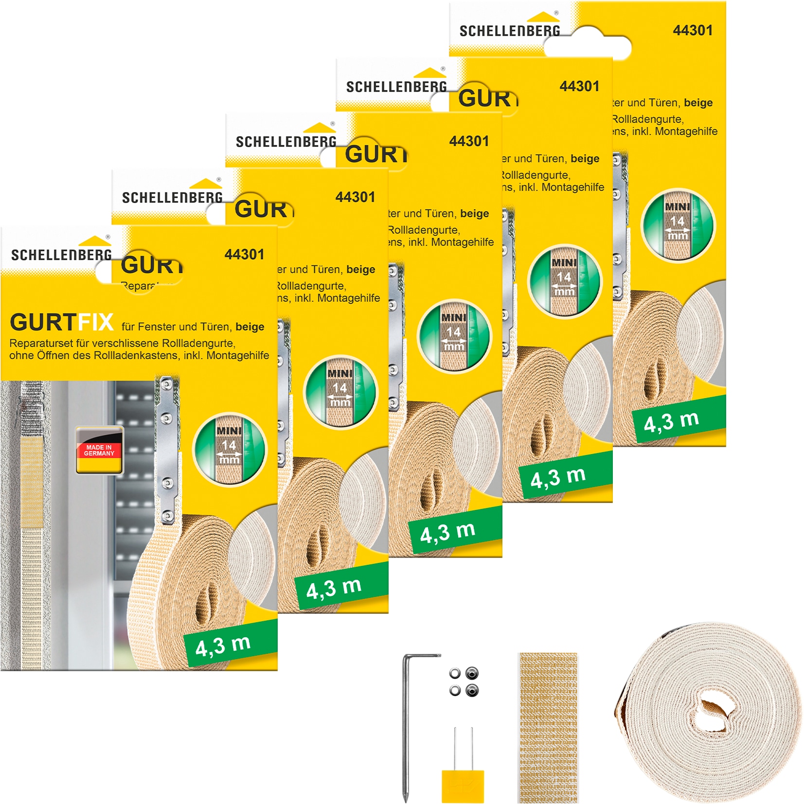 SCHELLENBERG Reparatur-Set "Rollladen Gurtfix für das Rollladensystem Mini" Set, 5 Stk. tlg. für alte Gurtbänder in unterschiedlichen Farben, 14 mm x 4,3 m