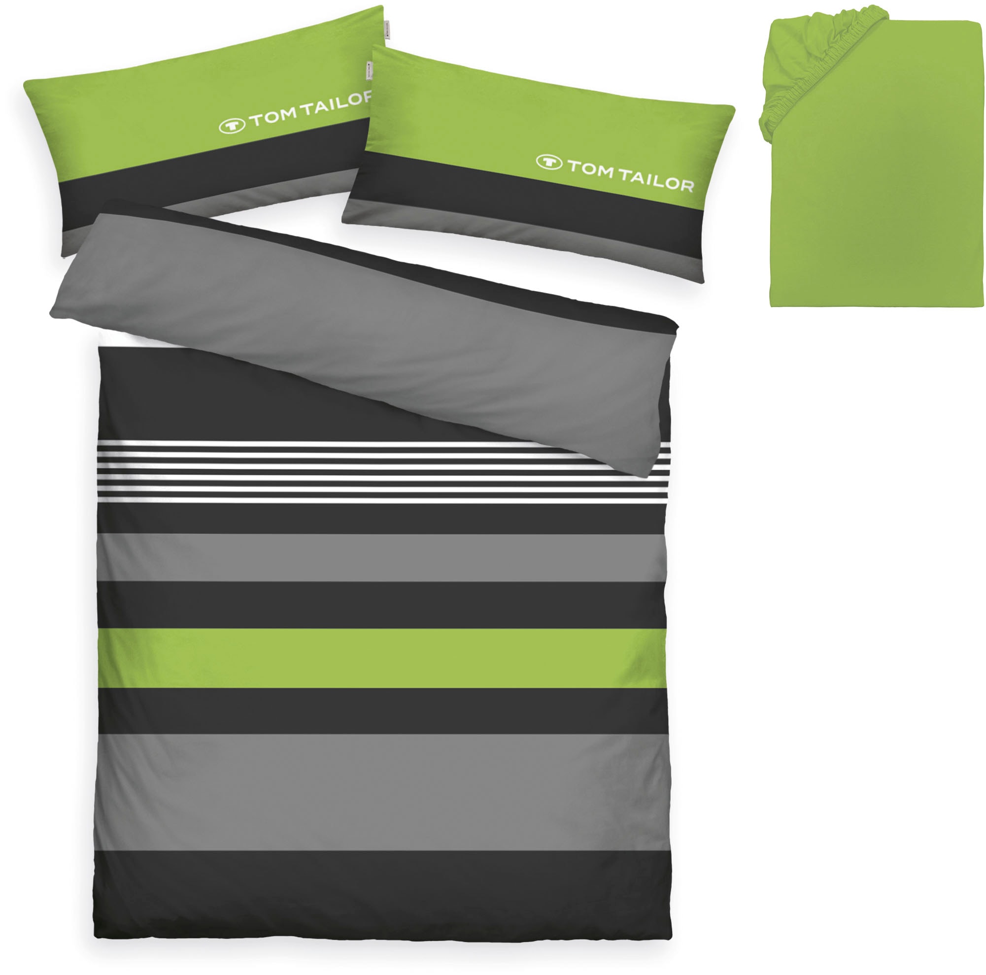 TOM TAILOR HOME Bettwäsche "Carl in Gr. 135x200 oder 155x220 cm" 3 Stk. mit GRATIS-Zugabe: Spannbettlaken, 100% Baumwolle, mit Reißverschluss