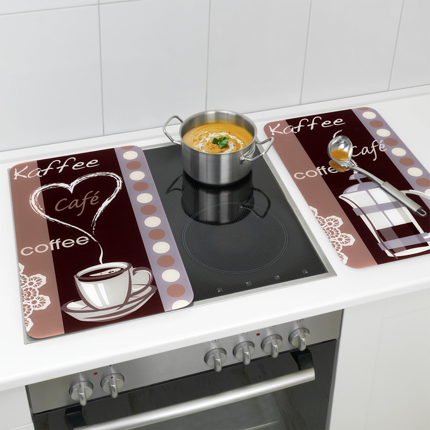 Maximex Herd-Abdeckplatte »Universal Modell Kaffeeduft«, (Set, 2 tlg.), Herdabdeckung für alle Herdarten, kratzfest, mit rutschfesten Füßen