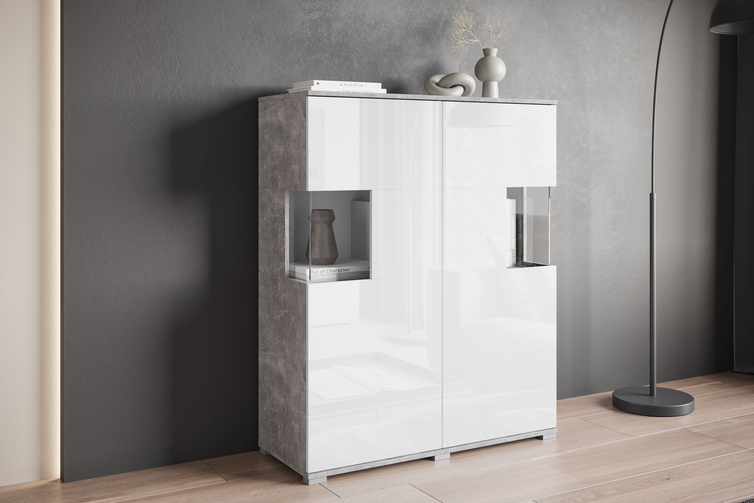 INOSIGN Highboard »Kenia«, (1 St.), Modernes Highboard mit Glastüren, Breite 100 cm