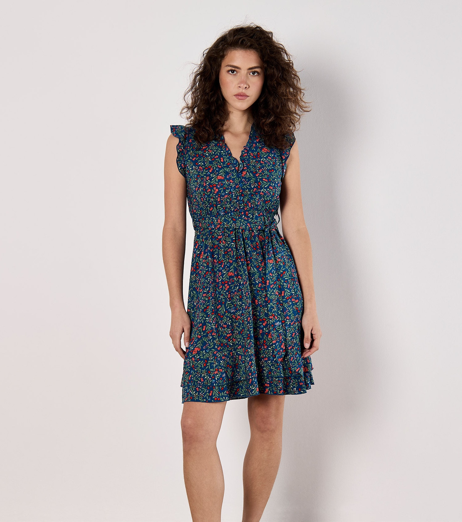 Apricot Druckkleid »Blumenwald-Rüschen-Ditsy-Kleid« Gemustert mit Rüschen