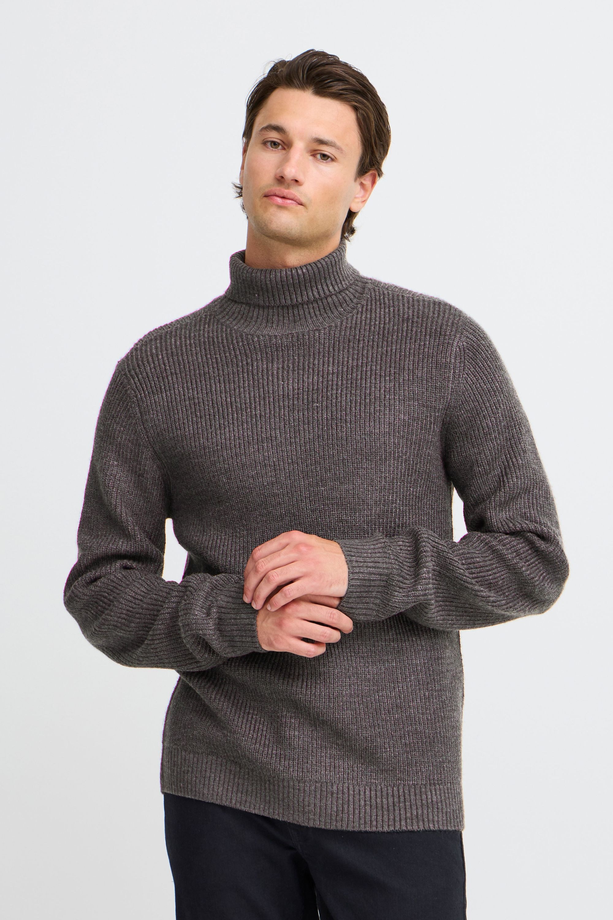 Strickpullover BLEND "BHPullover", Herren, Gr. L, schwarz, Grobstrick, 80% Polyacryl, 20% Nylon, meliert, Basic, regular fit normal, hoch geschlossener Ausschnitt, eng, Pullover Strickpullover, Klassischer Grobstrickpullover mit Rollkragen 4