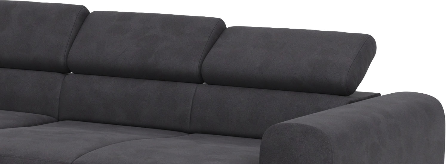Places of Style Ecksofa »Carlo L-Form«, mit Kopfteilverstellung & Holz-Rahmenoptik, wahlweise Relaxfunktion