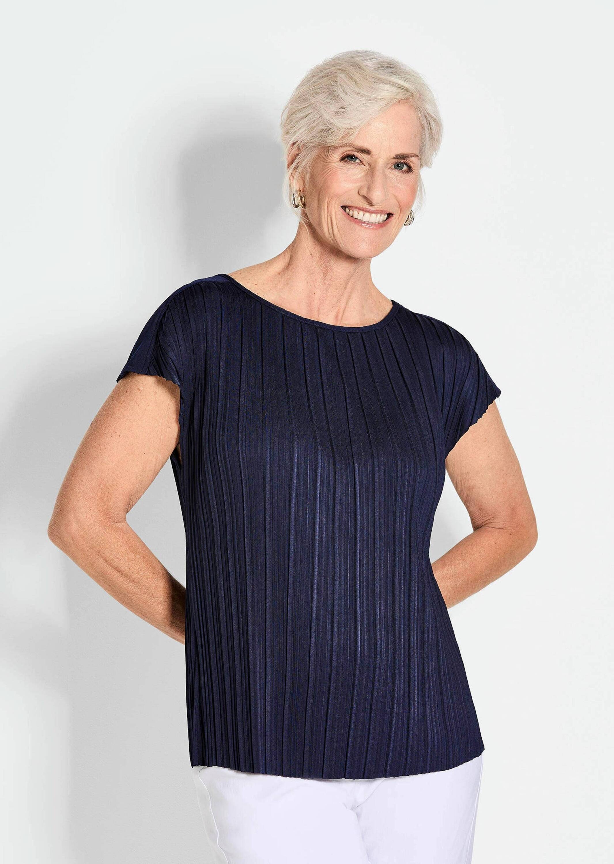 Goldner Pleated Short Sleeve Top Navy 40 2
