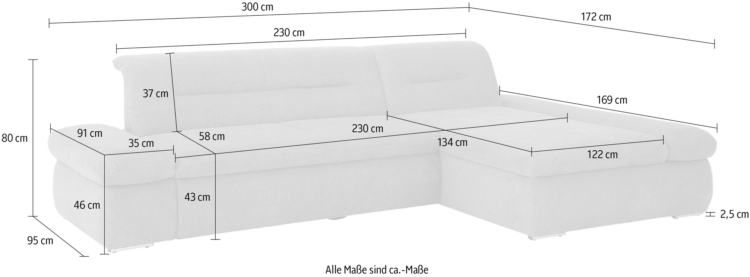 INOSIGN Ecksofa »Avesa L-Form«, Wahlweise mit Armteilvertsellung und Bettfunktion, B/T/H: 300/172/80cm