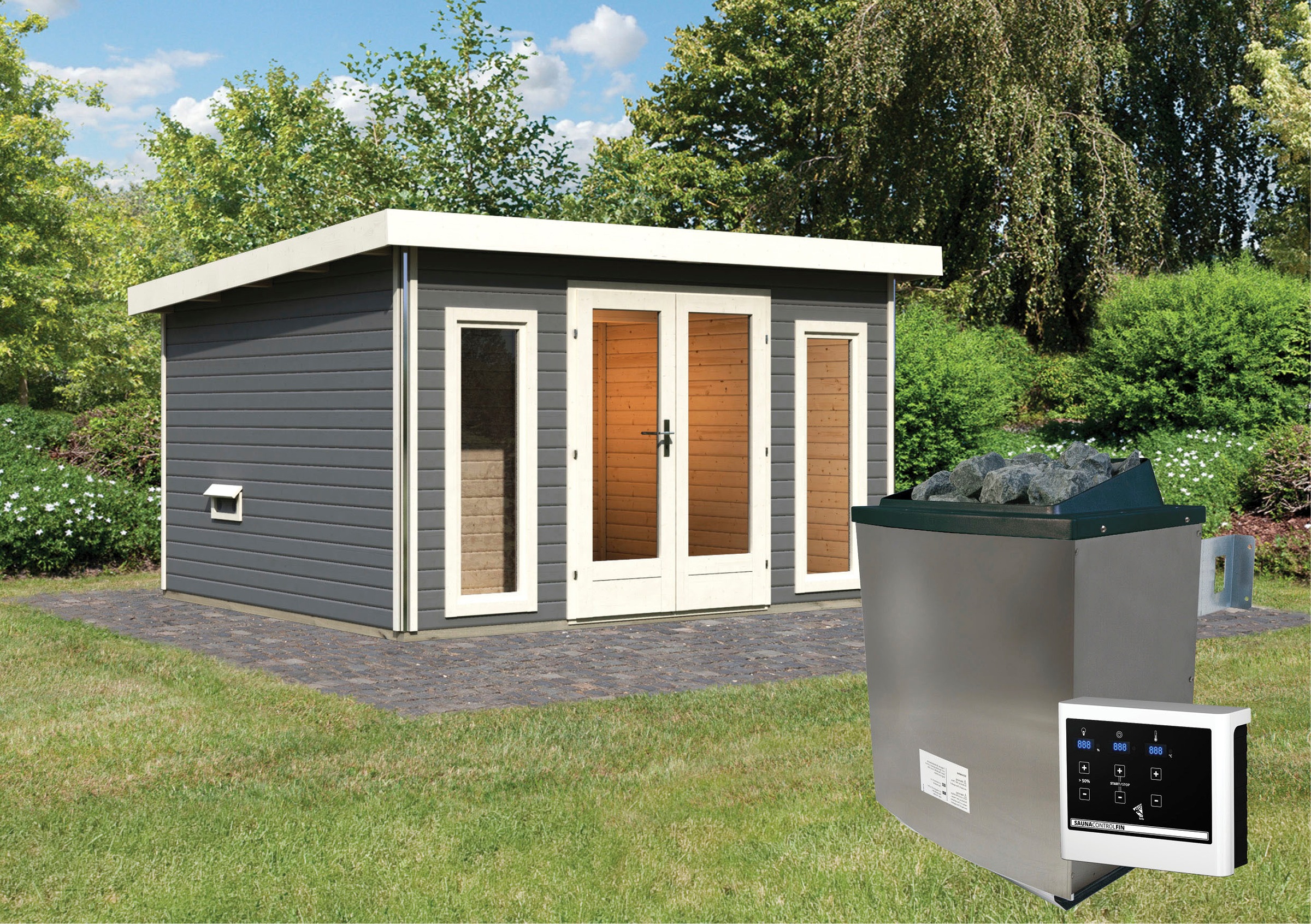 Karibu Saunahaus »Maiko 2A«, Ofen 9 kW ext. Strg.