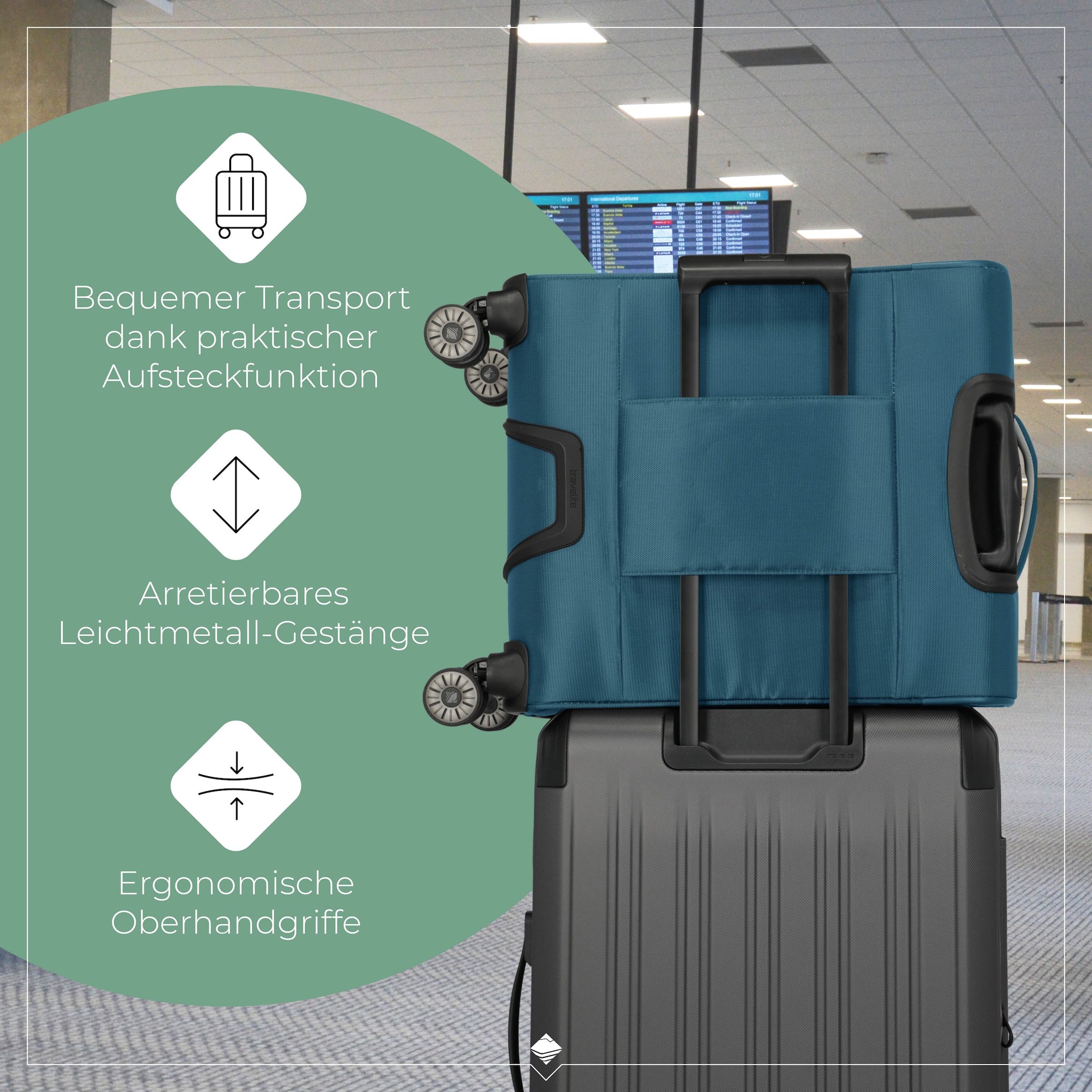 travelite Handgepäck-Trolley »JETPACK Max 4 Cabin, konzip. für Lufthansa, Austrian Airlines & Swiss«, 4 Rollen, Weichgepäck-Koffer Handgepäck für die meisten gängigen Airlines