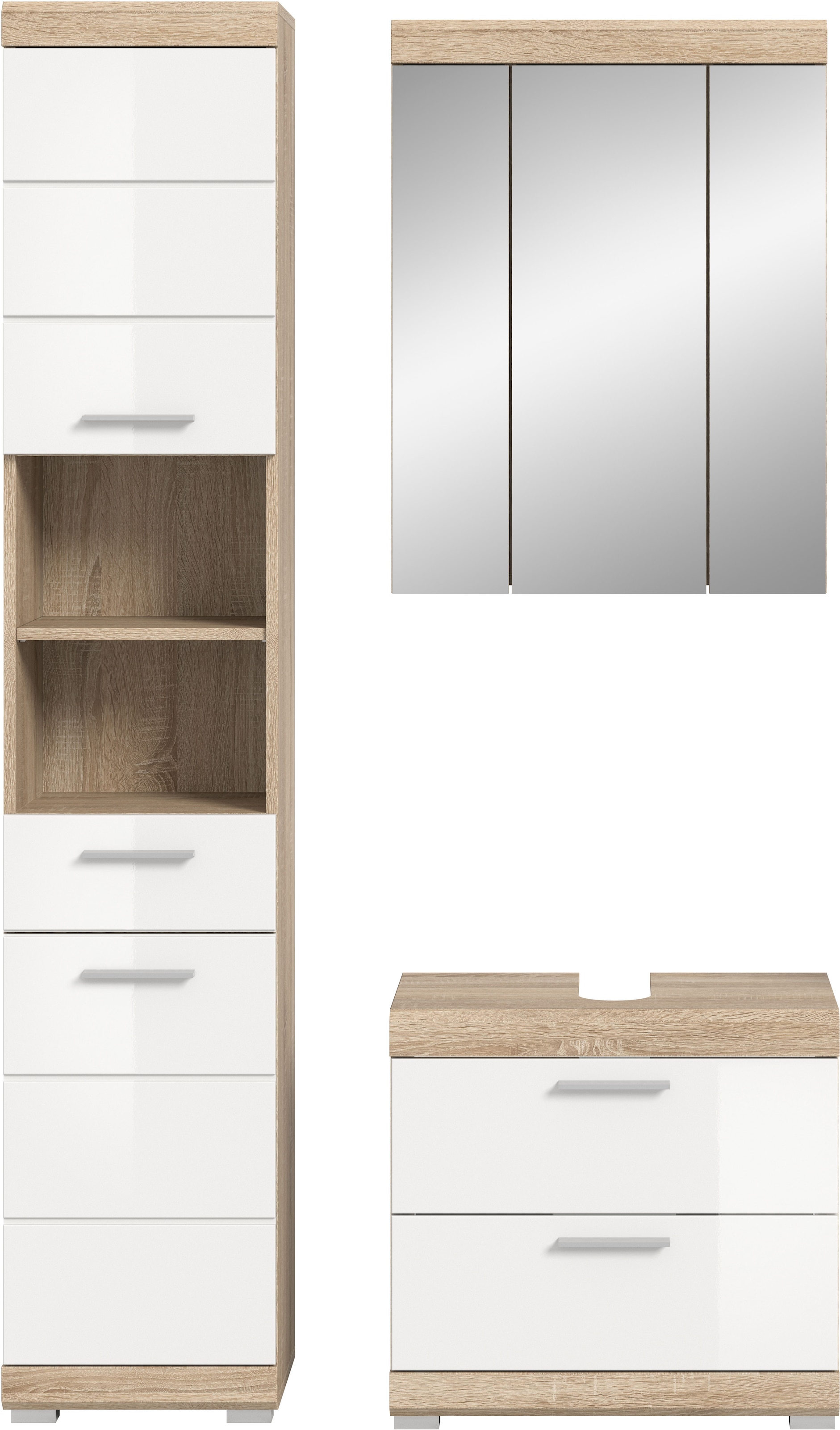 INOSIGN Badmöbel-Set »Siena, 3 teilig, bestehend aus:«, (Set), Hochschrank, Waschbeckenunterschrank, Spiegelschrank