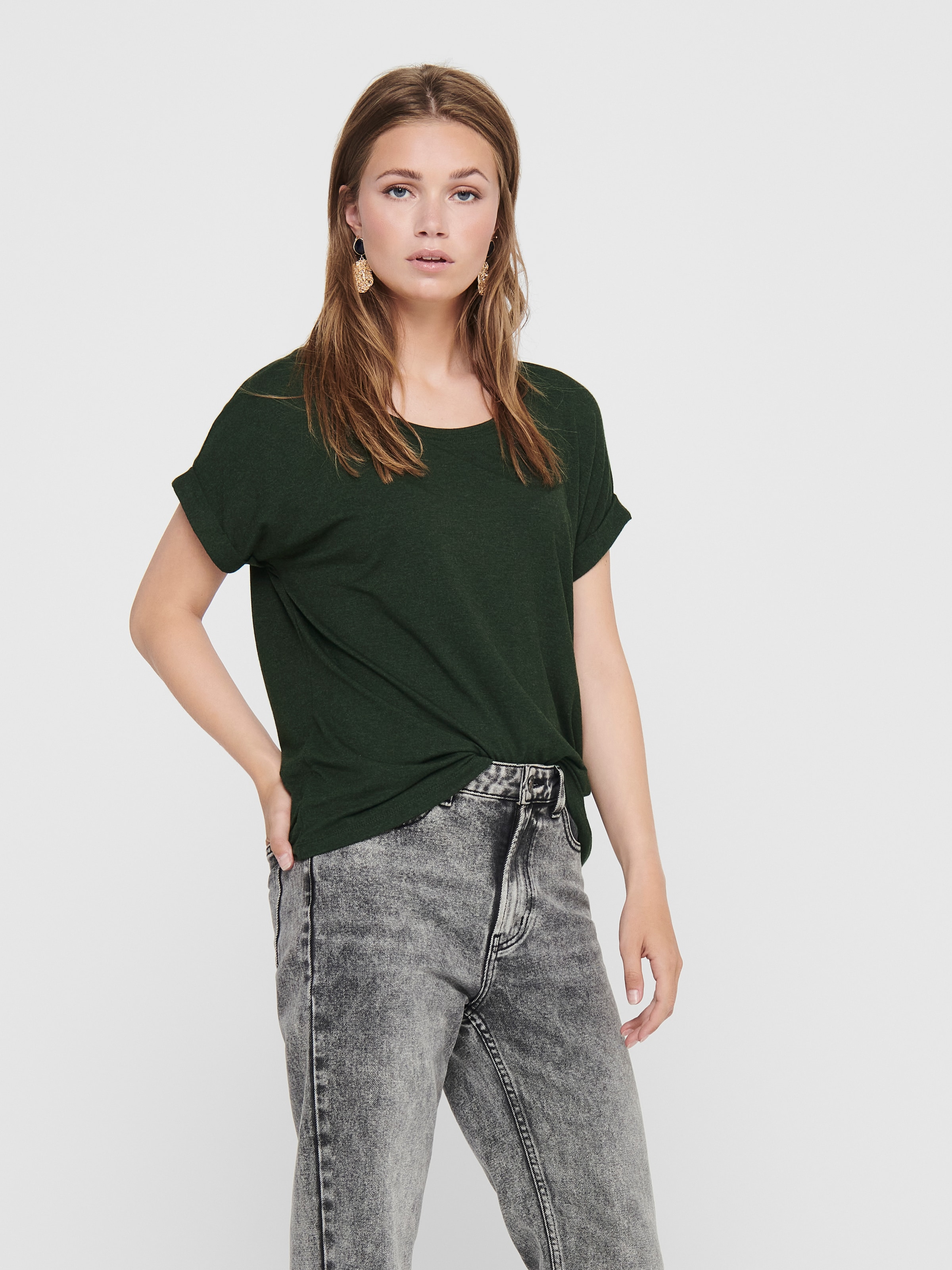 ONLY T-Shirt »ONLMOSTER S/S O-NECK TOP NOOS JRS«, mit Aufschlag am Arm