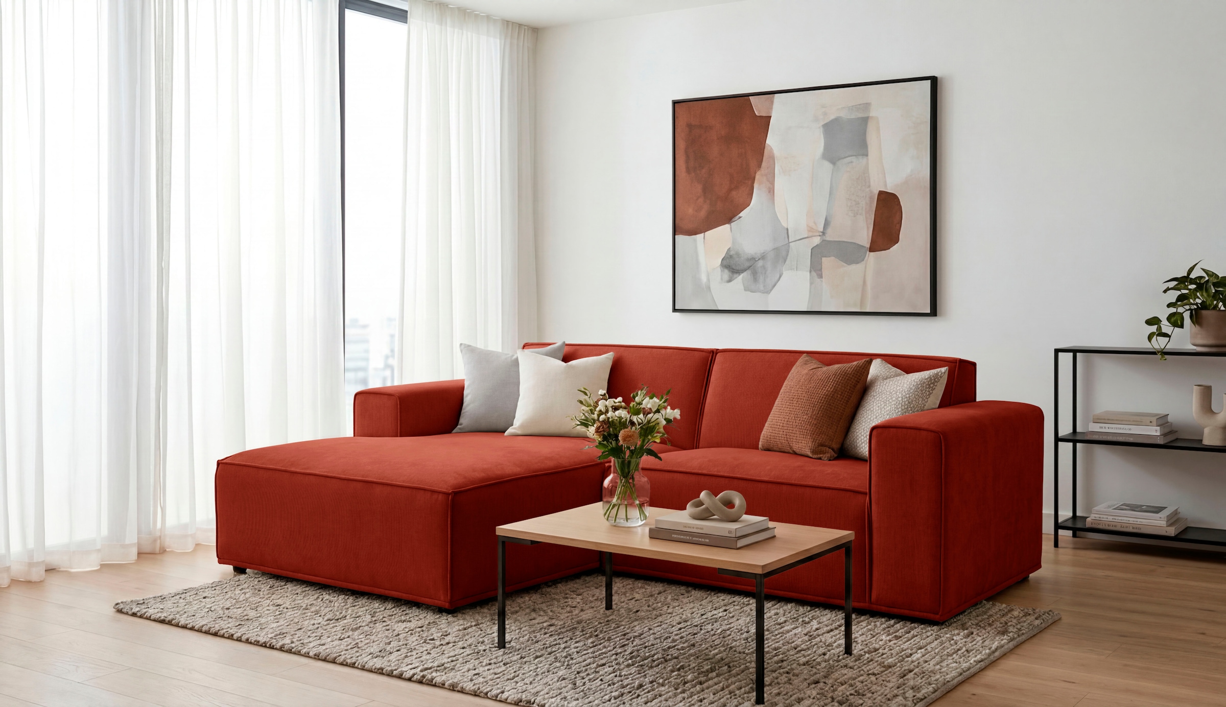 OTTO home Ecksofa "Avelin, 228 cm, L-Form, Chenille, Struktur-Boucle" mit Wellenunterfederung, Kedernaht, bodentief, Skandi-Design