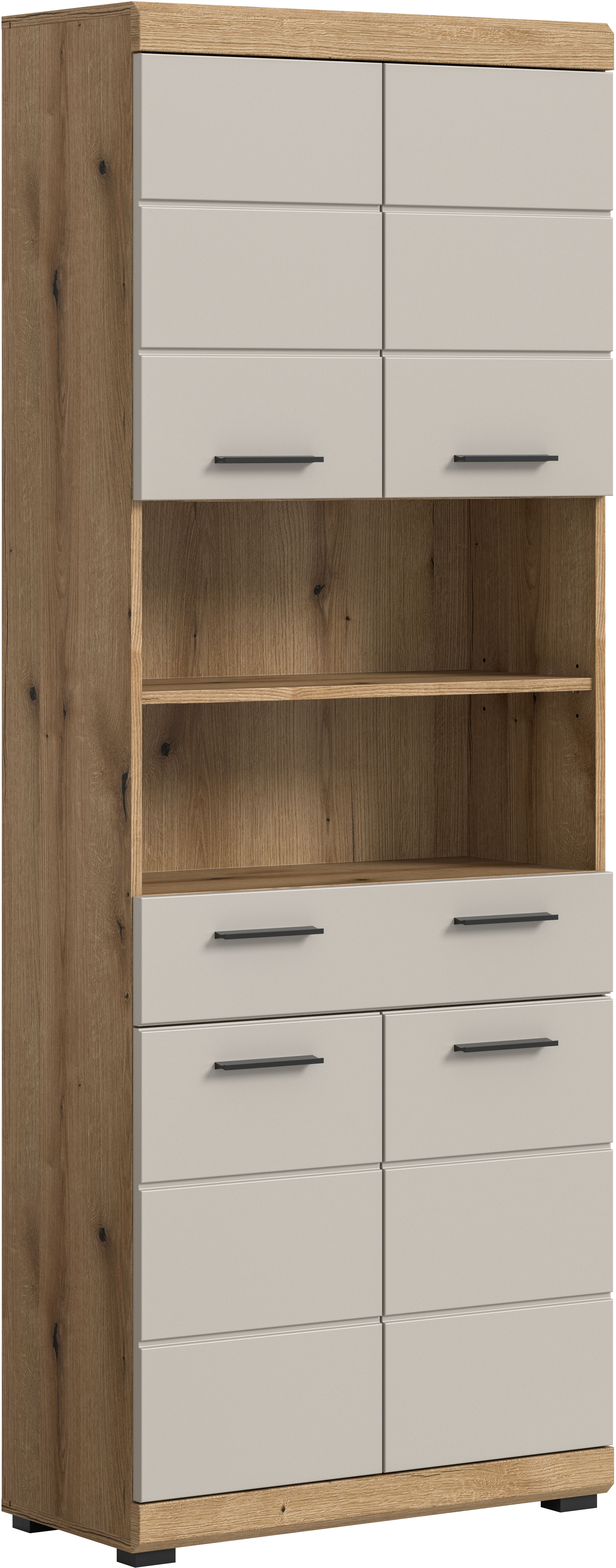 welltime Hochschrank "SIENA, Breite 74cm, 4 Türen, 1 Schubkasten, 2 offene Fächer, MDF-Front" TOPSELLER, in verschiedenen Farben erhältlich, Badmöbel, Badschrank, Schrank, Bad