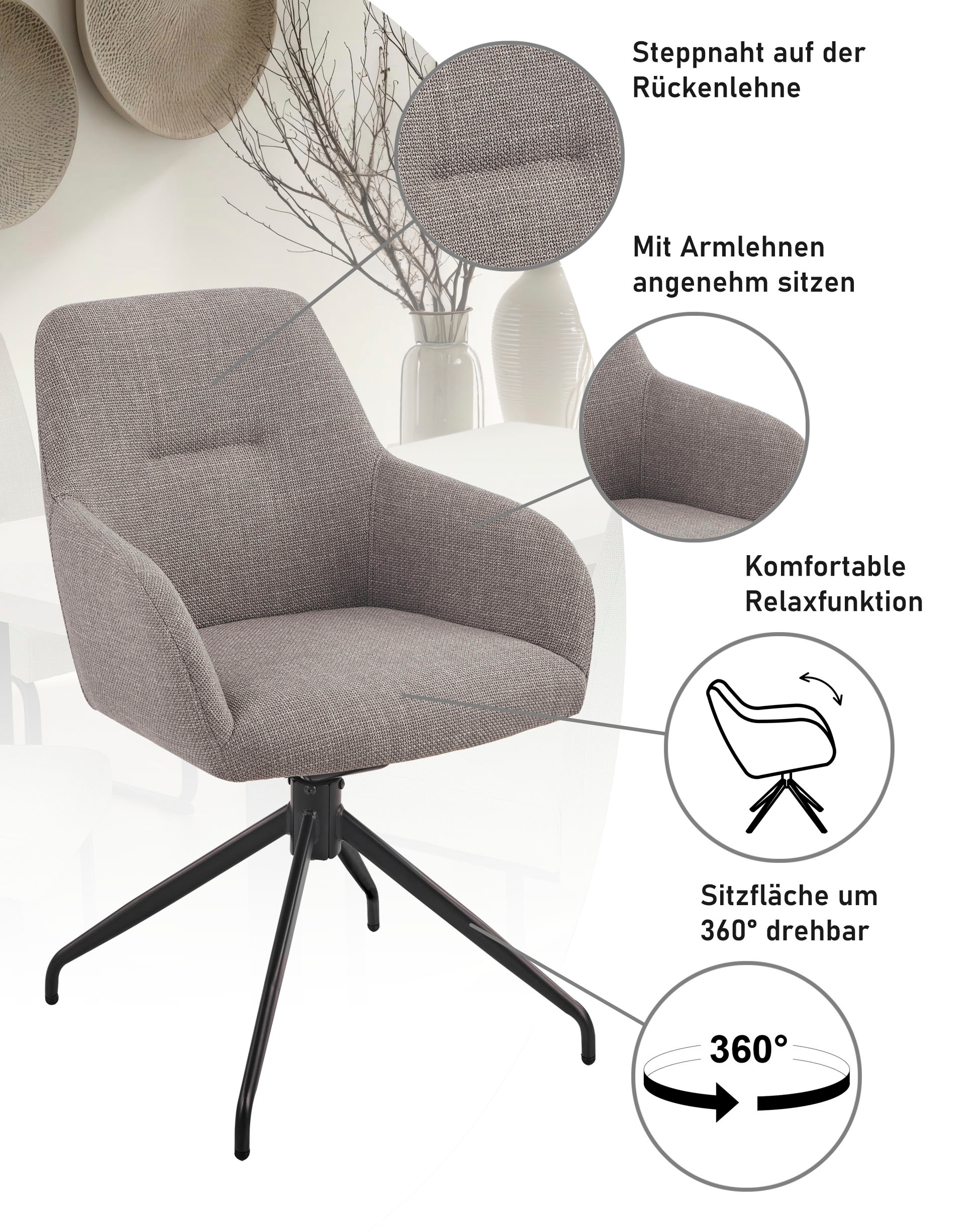 HELA Armlehnstuhl »TRIEST« (Set) 2 Stk.Sessel, 360° drehbar, Gestell abgeknickt, Relaxfunktion, Armlehnen