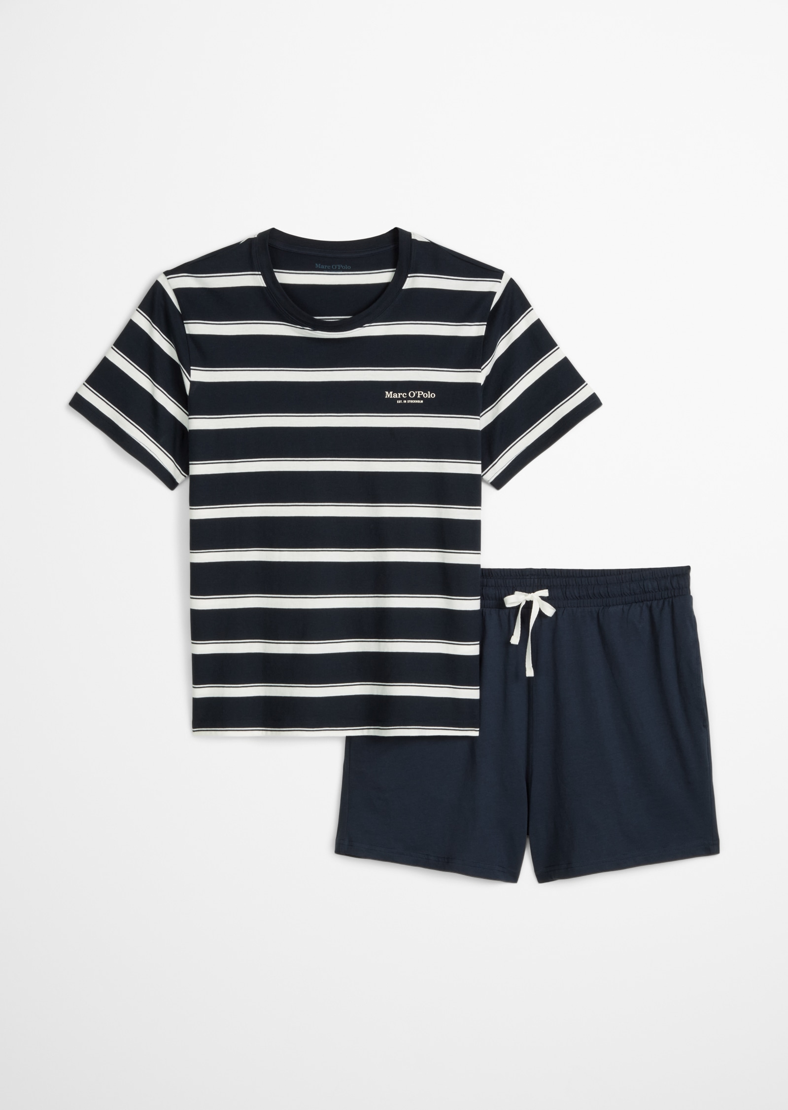 Marc O'Polo Shorty »Mix N Match Cotton« 2 tlg. mit gestreiftem Oberteil, Rundhalsausschnitt und kurzem Arm