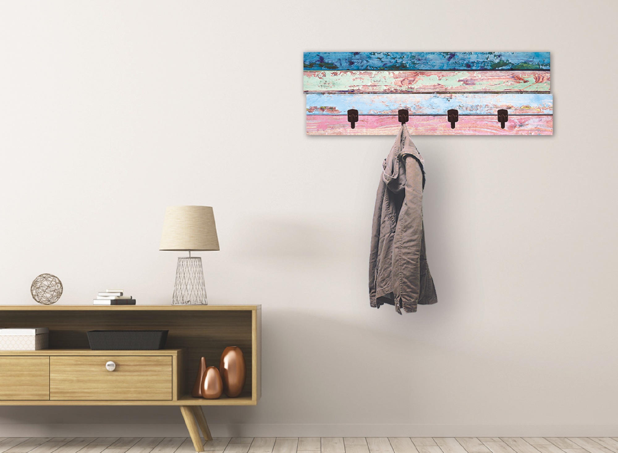 Thumbnail - Artland Garderobenleiste "Bunte Holzplanken", teilmontiert