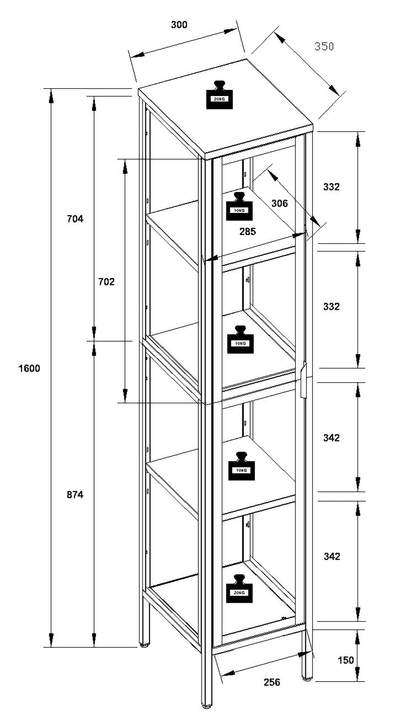 VCM Vitrine »VCM Glasvitrine stehend | Vitrine Glas mit ESG-Sicherheitsglas | Maße ca. H. 160 x B. 30 x T. 35 cm | Standvitrine Glas | Modern und platzsparend | Glas Vitrinenschrank ¿ Floka XL«, (1 St.)