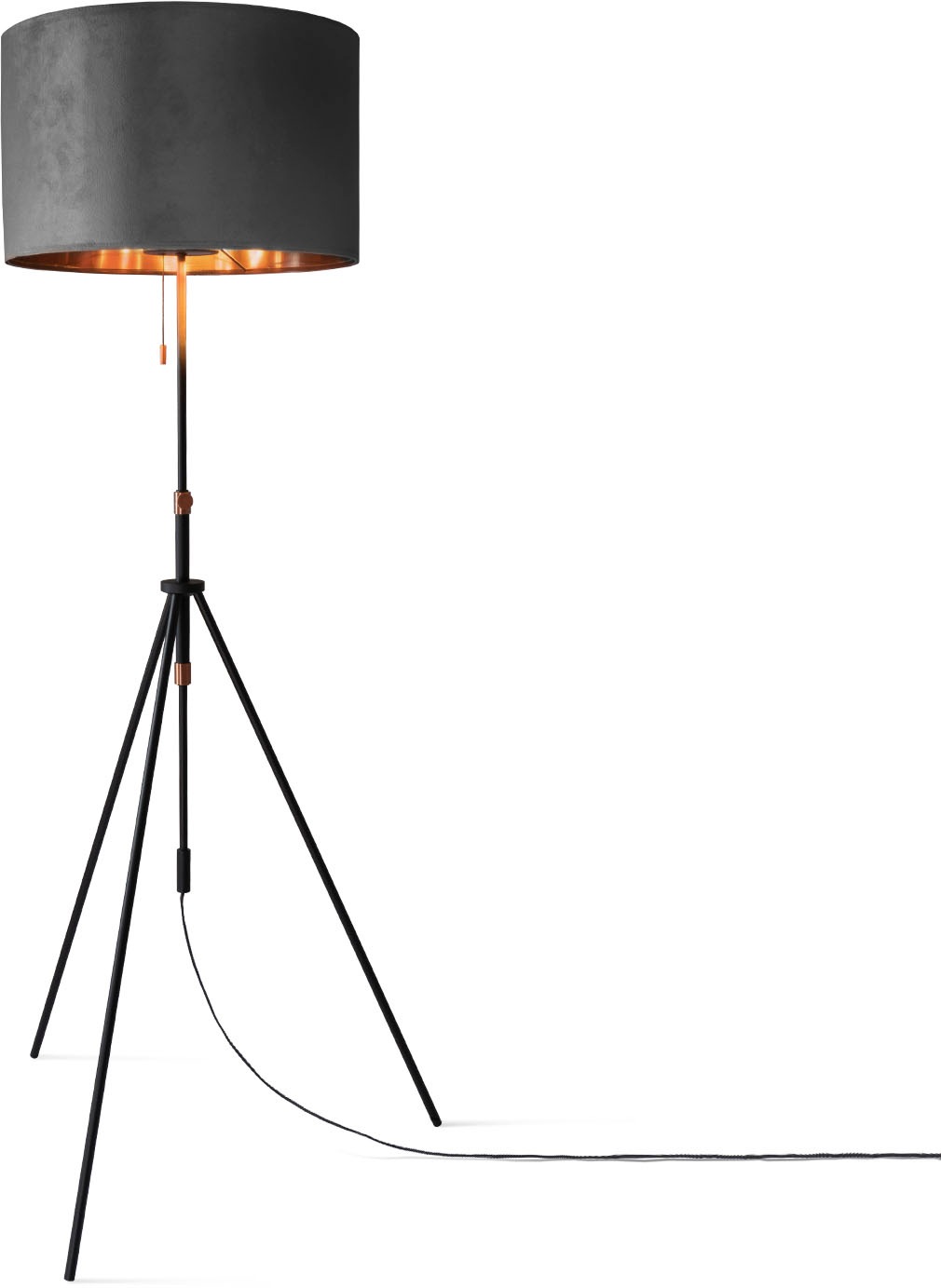 Paco Home Stehlampe »Naomi uni Color«, Leuchtmittel E27 | ohne Leuchtmittel, Wohnzimmer Höhenverstellbar 121,5 bis 176,5 cm Zugschalter Velour