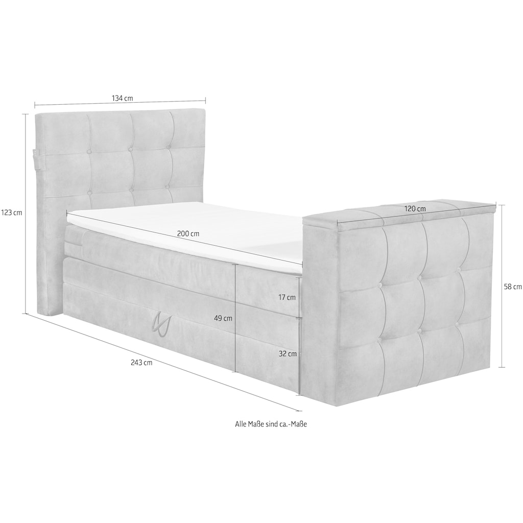 set one by Musterring Boxspringbett »Richmond«, mit Duo-Matratze (H2/H3), versenkbarer TV-Halterung (bis 40 Zoll) und Fernbedienung. Wahlweise mit/ohne Bettkasten