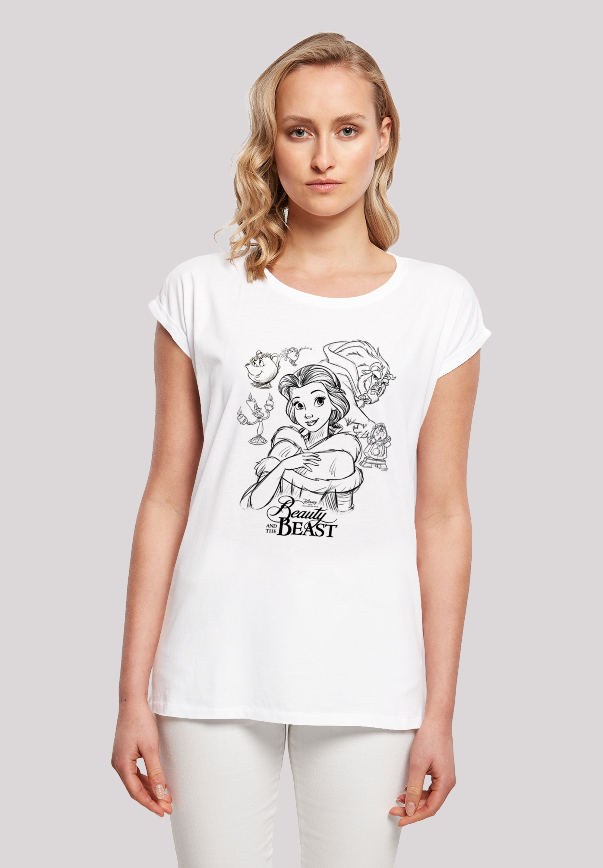 F4NT4STIC T-Shirt "Disney Die Schöne und das Biest Collage Zeichnung", Damen,Premium Merch,Regular-Fit,Kurze Ärmel,Bedru