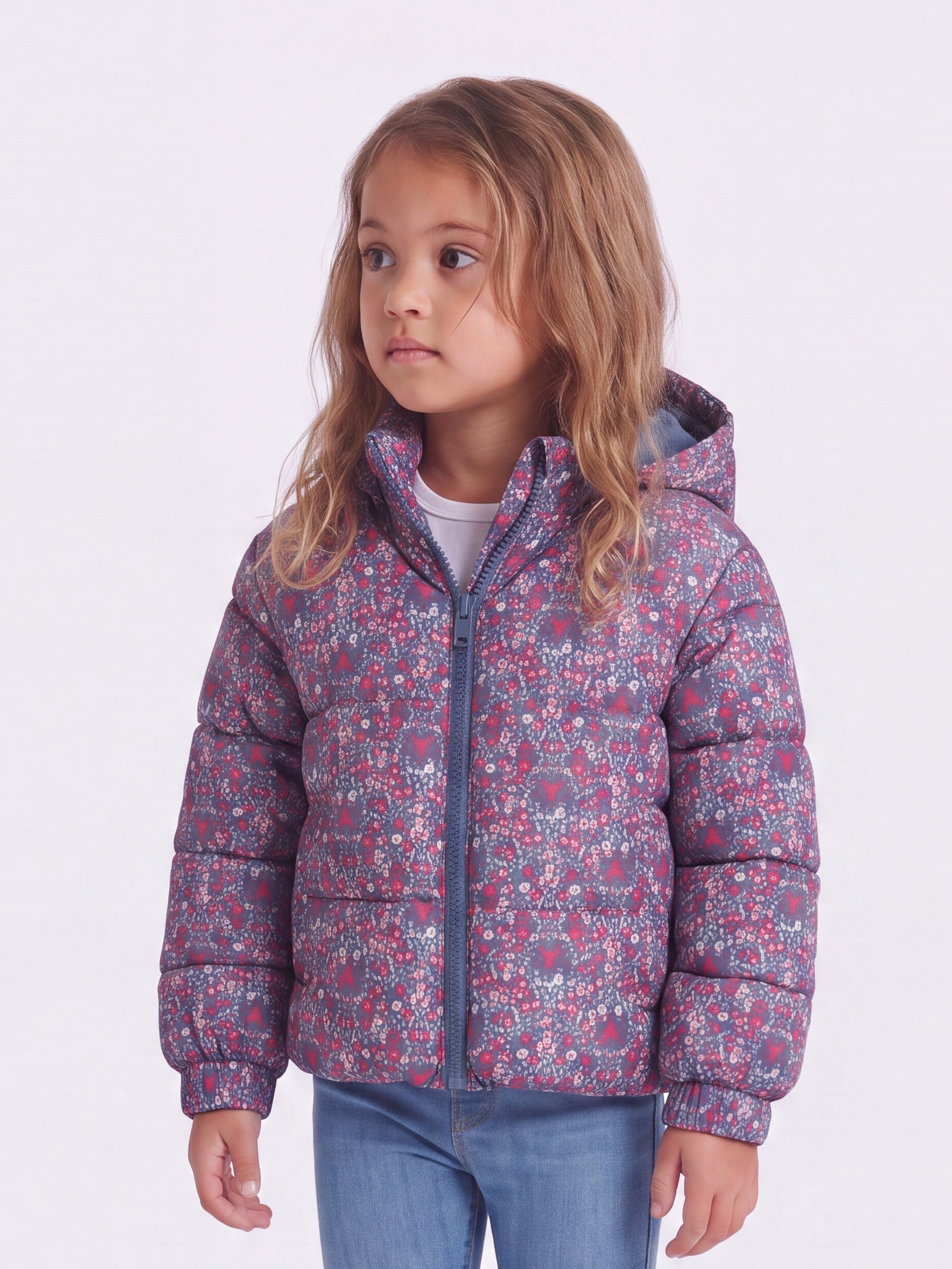 KIDS ONLY Steppjacke "KMGDALIA SHORT PUF AOP JACKET OTW NOOS" mit Kapuze Polyester