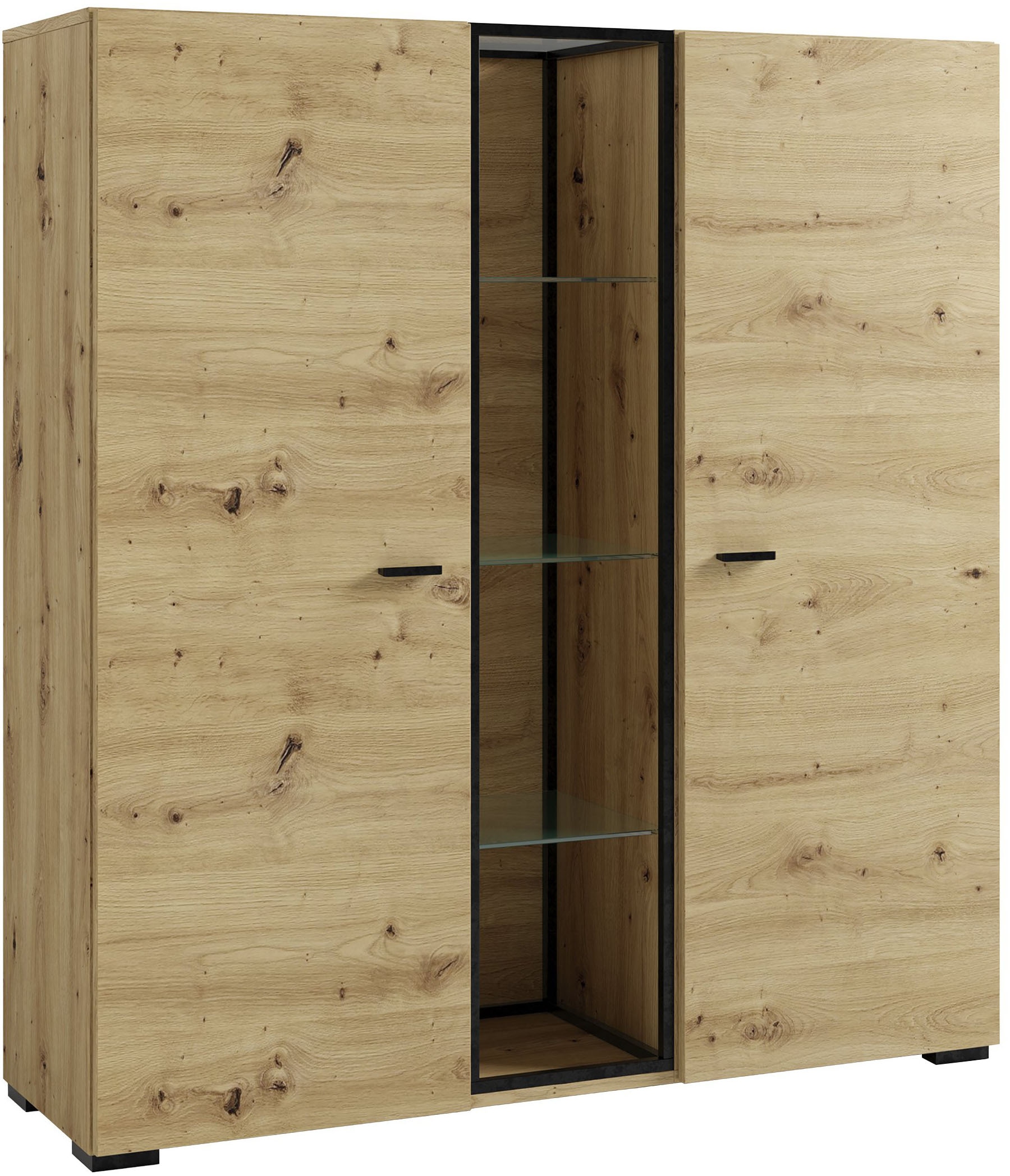 byLIVING Highboard "FRAME" Artisan Eiche, 9 Fächer, offene Fächer mit Glasböden im Metallrahmen
