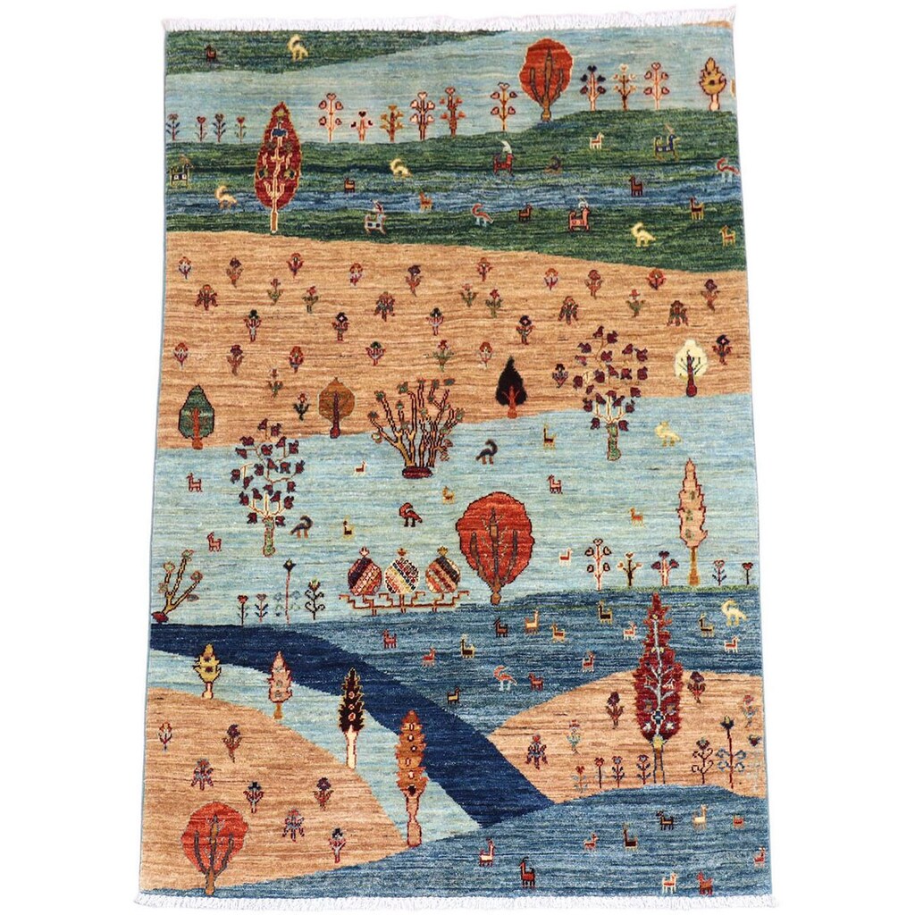 Wohnen Teppiche morgenland Wollteppich »Ziegler Figurativ Multicolore 176 x 123 cm«, rechteckig, 0,6 mm Höhe, Handgeknüpft mehrf