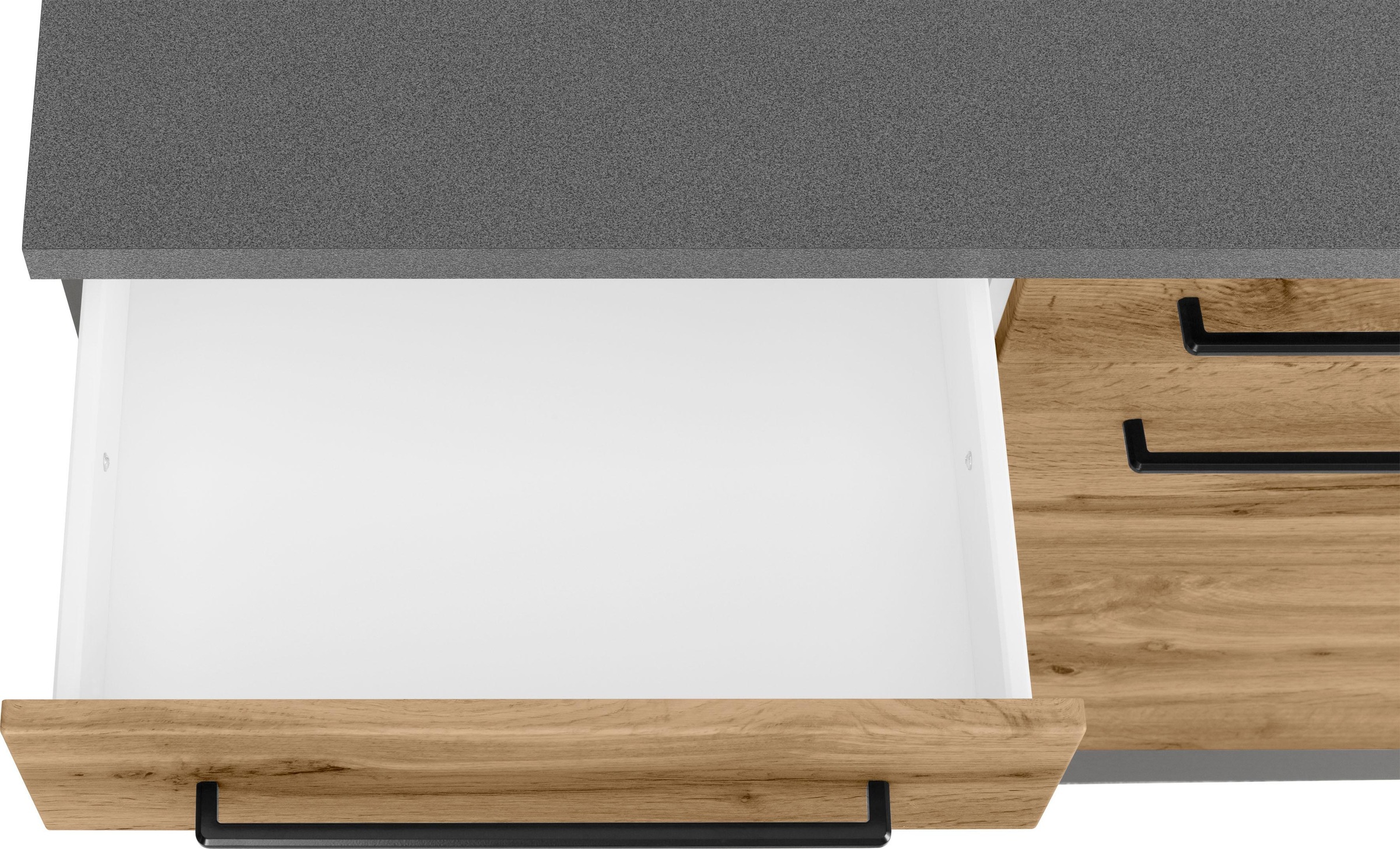 KOCHSTATION Küchenzeile »KS-Tulsa«, mit E-Geräten, Breite 210 cm, schwarze Metallgriffe, MDF Fronten