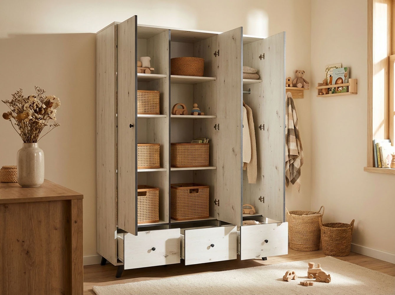 arthur berndt Babyzimmer-Komplettset »Babyzimmer Set »Lavea« 3-teilig« Set, Babymöbel-Set »Lavea«: Kleiderschrank, Kinderbett und Wickelkommode, 